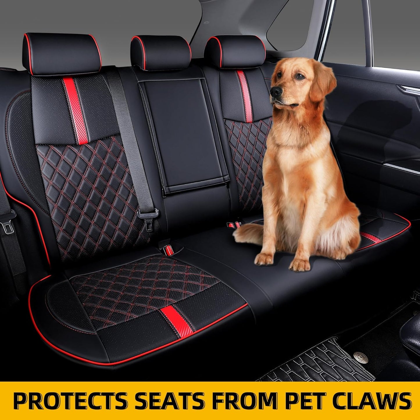 Custom Fit RAV4 Seat Covers for 2019-2025 Toyota RAV4 Hybrid LE,XLE,XLE Premium,Limited Full Coverage Waterproof Leather Car Seat Covers Full Set (Black with Red Trim)