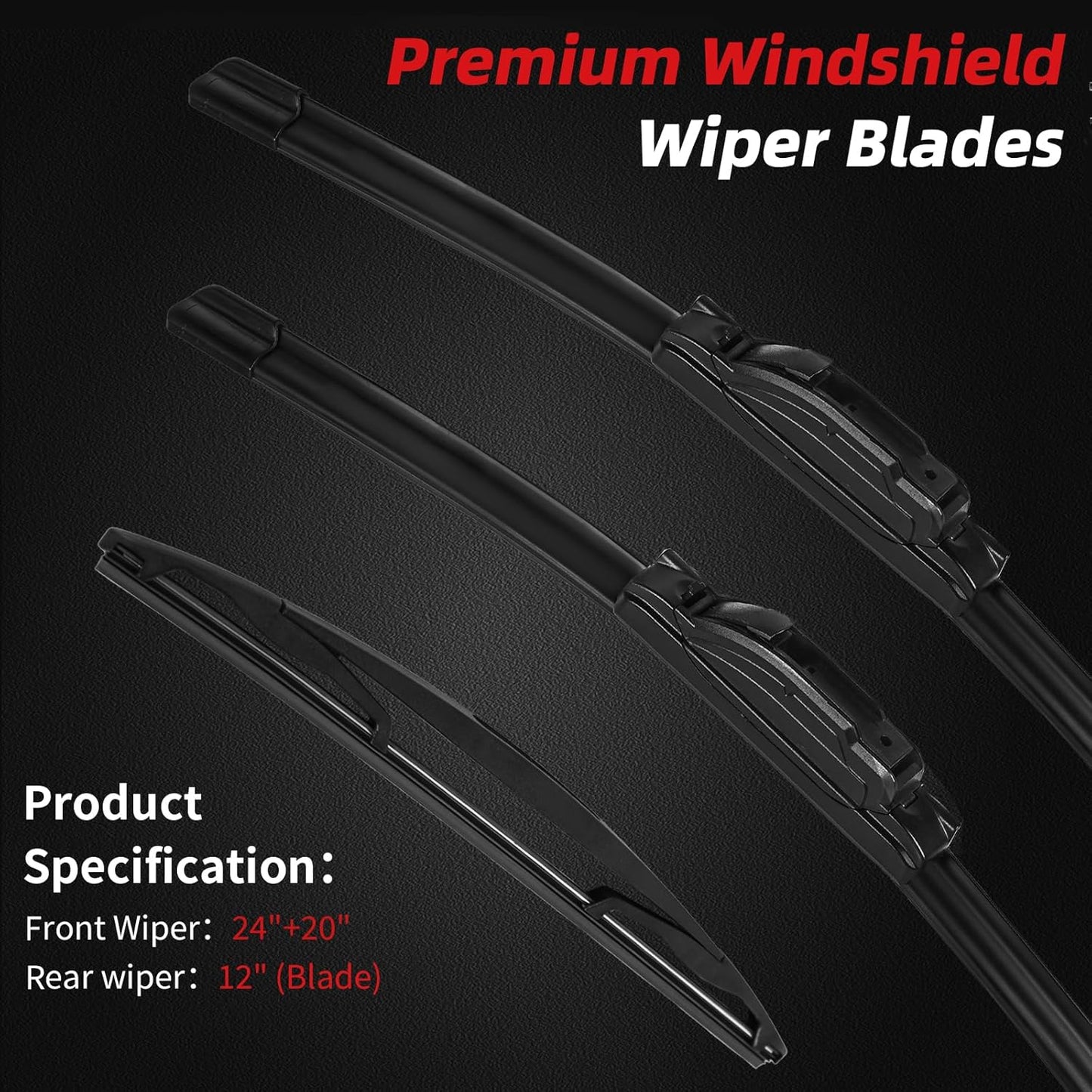 OTUAYAUTO Premium Windshield Wiper Blades - Replacement for BMW X5 2014-2018 - Precision Fit, All-Weather Performance, Front and Rear Wiper Blades, J/U Hook - 24"+20"+12" (Pack of 3)