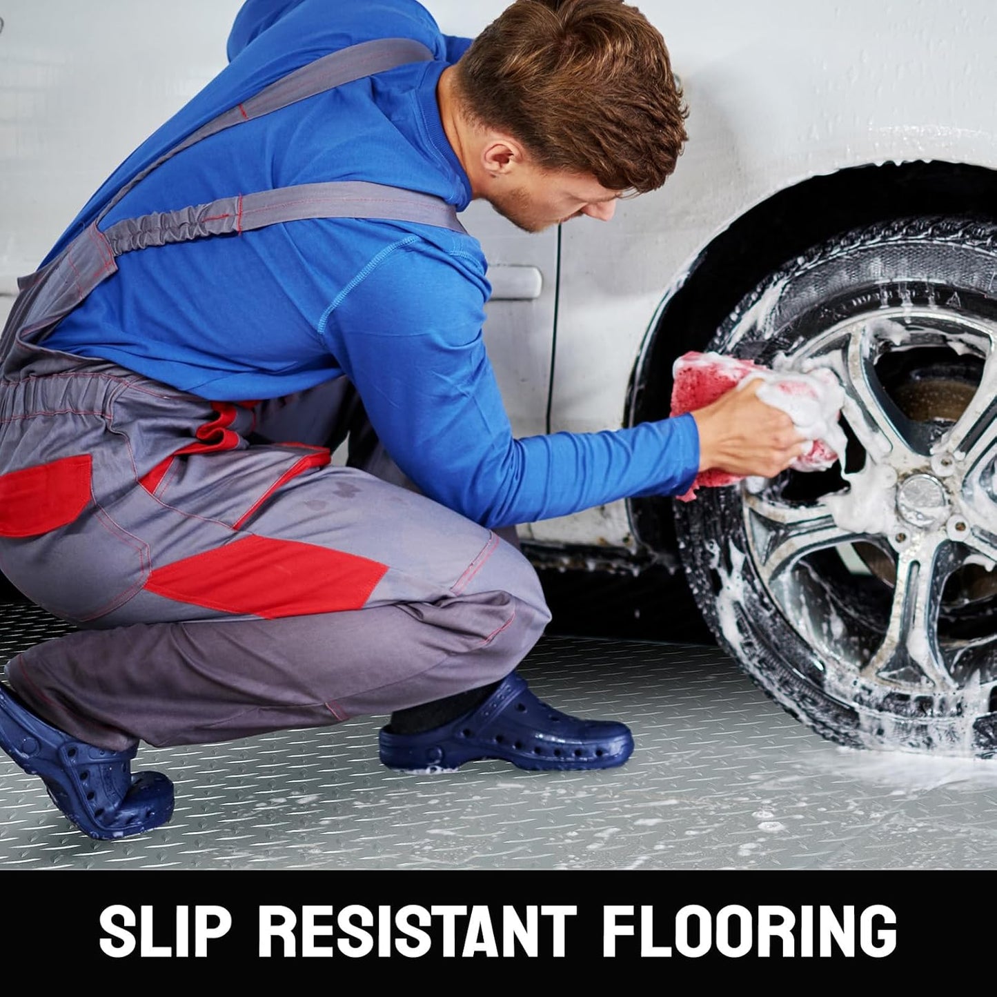 TUFFIOM 7'87'' x 22 FT Garage Floor Mat, Thickened Diamond Plate PVC Garage Mats Flooring Roll for Under Car, Garage Parking Mats for Floor Large SUVs, MPV, Pickup Truck, RV