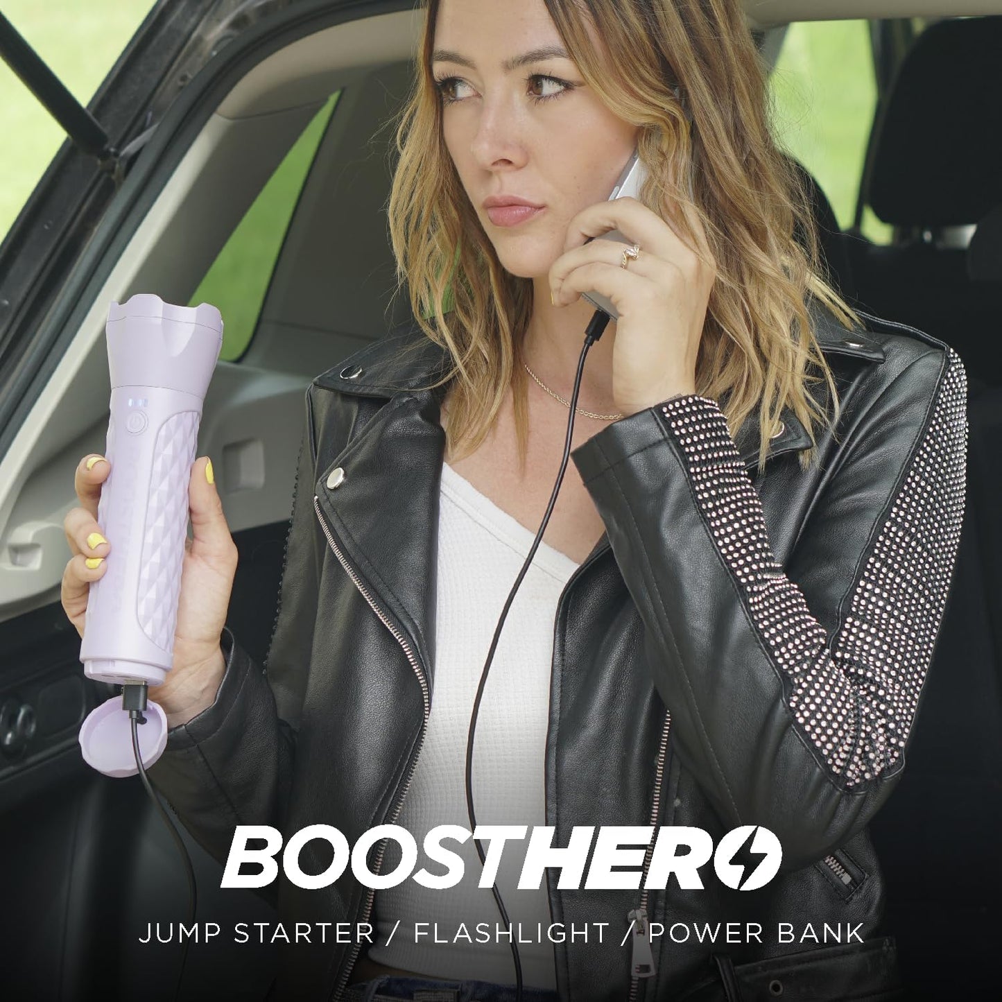 BoostHero Portable Car Battery Jump Starter, 6,000mAh Power Bank, LED Flashlight, with Smart Jumper Cables for up to 6.0L Gas/4.0L Diesel Engines (Lilac)