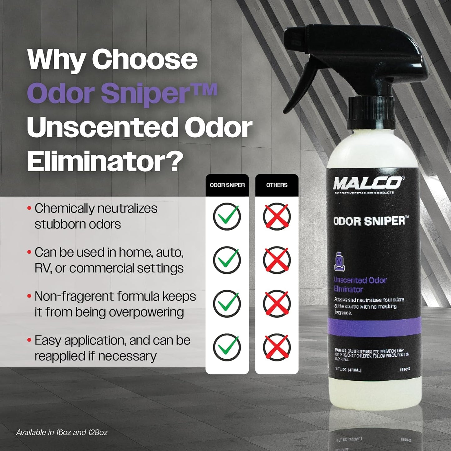 Malco Odor Sniper - Fragrance-Free Odor Eliminator for Car Interiors/Penetrates Odors at the Source/Chemically Neutralizes Foul Scents in Your Vehicle / 16 Oz. (199016)