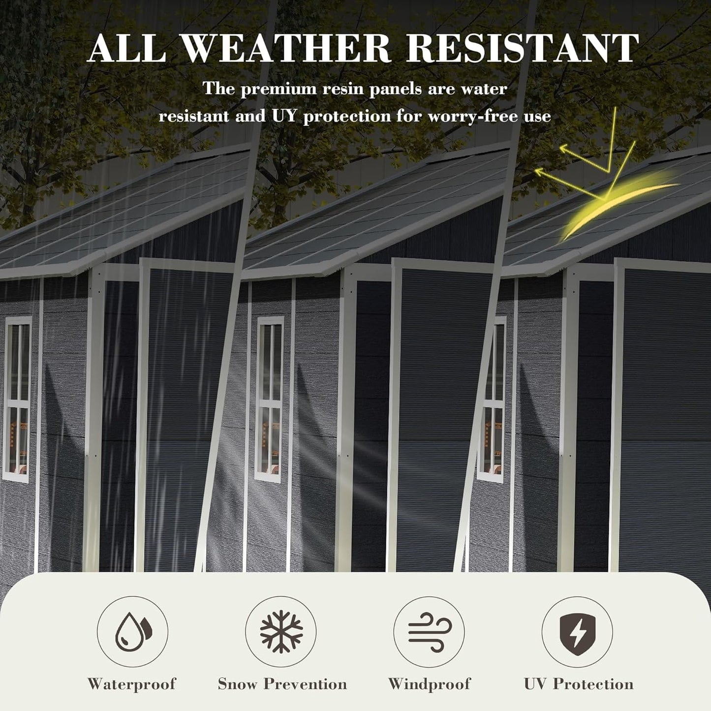 MyVoice 8x8 FT Outdoor Resin Storage Shed with HD Window, Rustproof Waterproof Garden Tool Shed, 12mm Thickened PP Panels, Large Capacity Outdoor Utility House for Backyard Patio (with Floor)