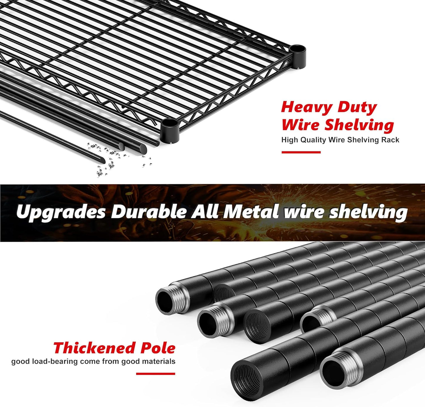 REIBII 1500LBS Storage Shelves Metal Shelving Unit 61.7''W Wire Shelving, 5 Tier Pantry Shelves Kitchen Shelves Adjustable Wire Shelf for Commercial Garage Shelving Heavy Duty, 61.7" W*72.4" H*15.8" D