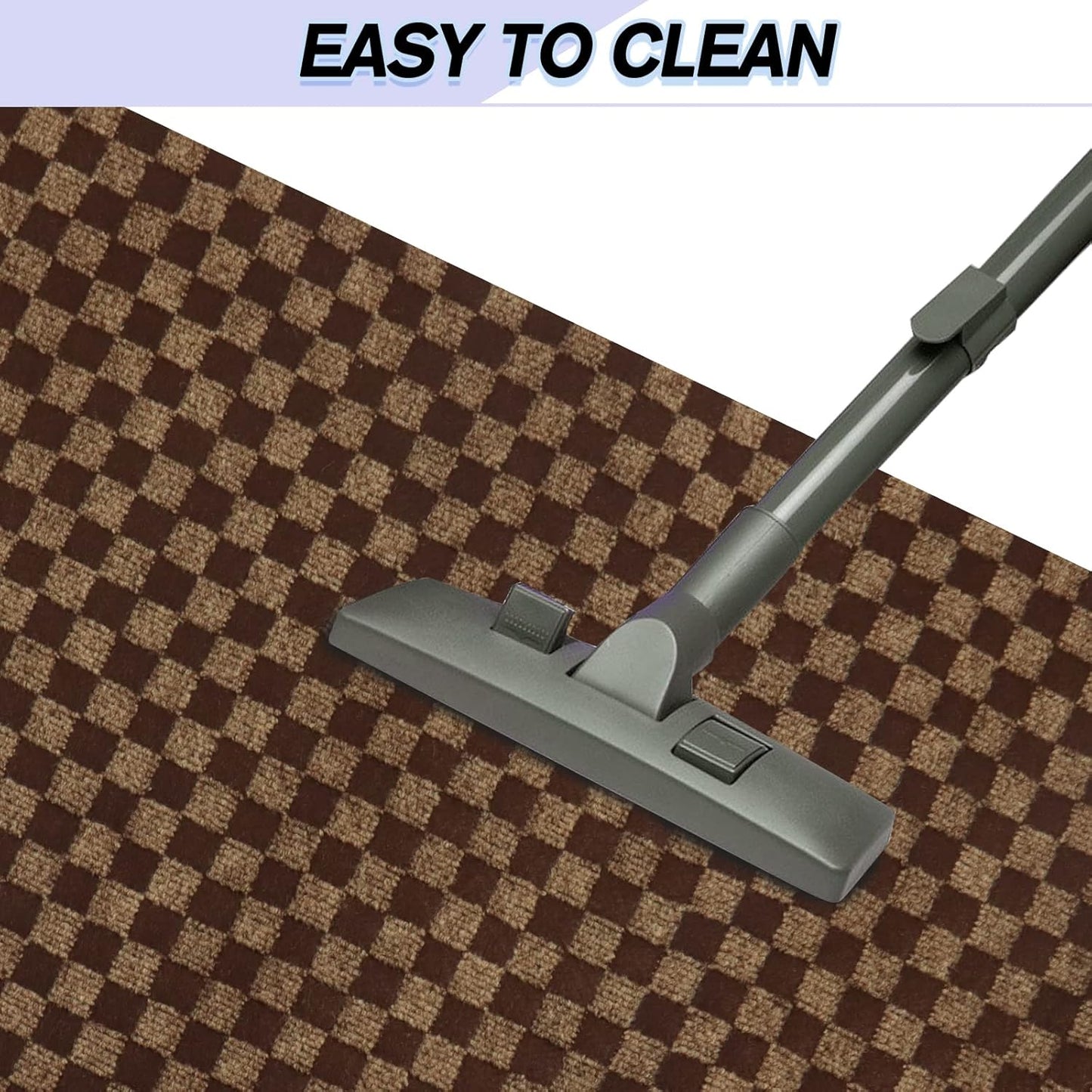 Custom Size Backed Non-Slip Area Rugs Runner, Easy Clean, Waterproof Runner Rugs for Hallway Entryway, Kitchen, Laundry, 2FT x 48FT, Brown Checkered