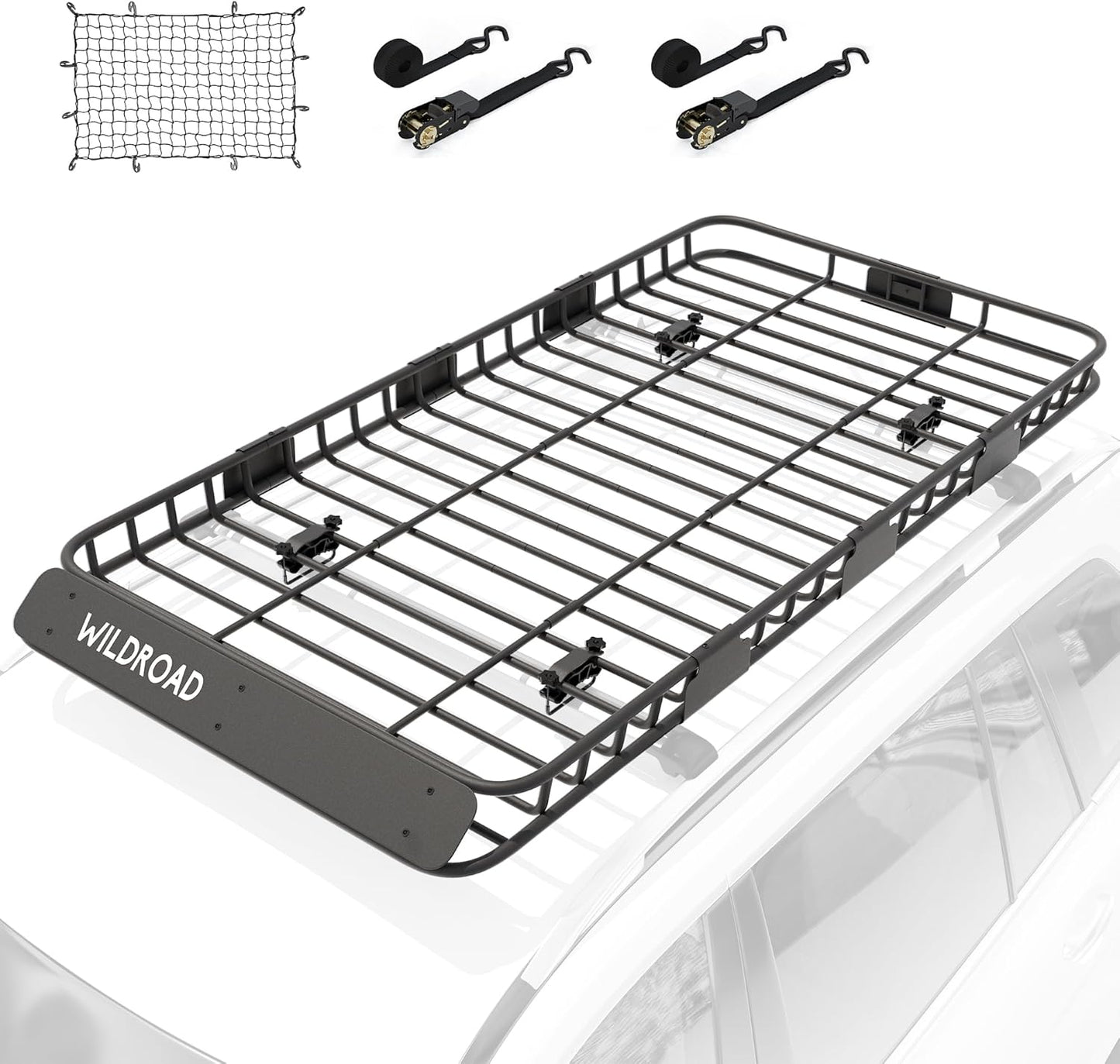 WILDROAD Car Roof Cargo Carrier Combo - Upgraded 84"x 39"x 4" Roof Rack Basket, Super Duty Bungee Net. Universal Car Top Luggage Holder Fits SUV, Truck, Cars