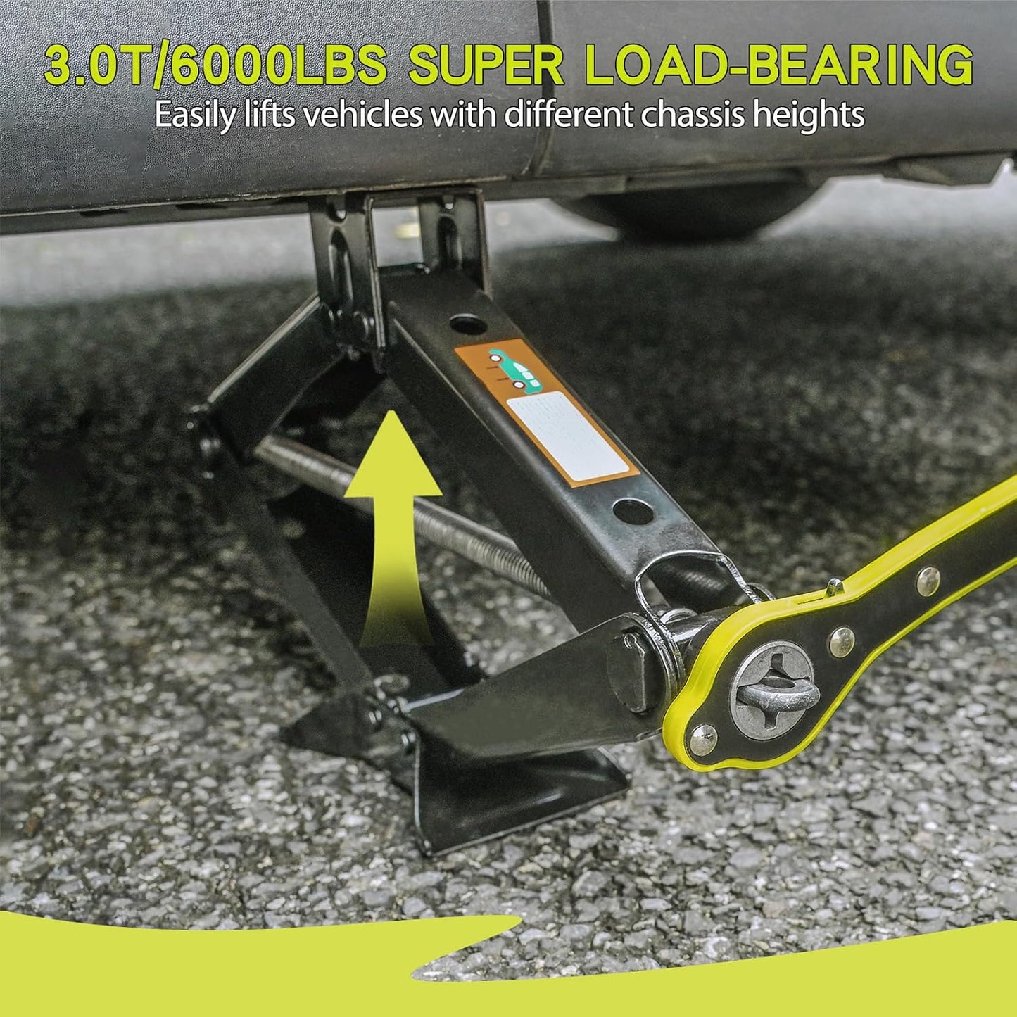 Scissor Jack Car Jack Kit 3 Tons (6,613 lbs) Universal Tire Jack Changing Kit - Extra Wide Base - Portable Car Emergency Kit with Lug Wrench for Sedan Truck SUV MPV (3T)