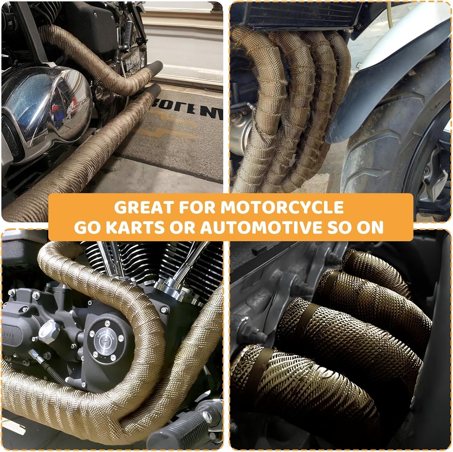 Exhaust Heat Wrap, Tooomplus 2'' x 16' Fiberglass Heat Shield Tape, Heat Wrap for Exhaust Pipes with 10pcs Stainless Steel Ties for Motorcycle Car Truck