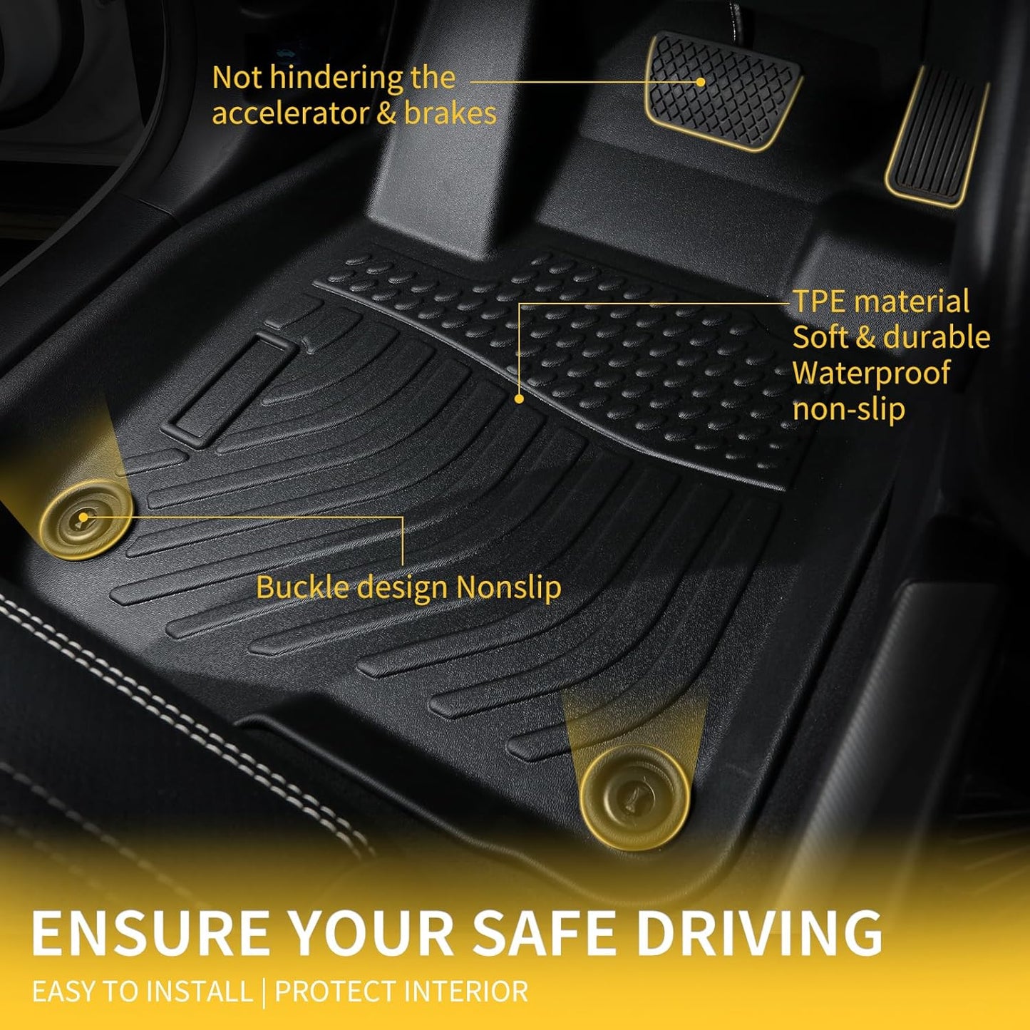 GINOWY-Floor Mats & Cargo Liner for Honda Passport 2019-2024 2025, TPE All Weather Protection Car Mats Custom Anti-Slip Trunk Mat 2025 Passport Floor Liners Waterproof Passport Accessories Black