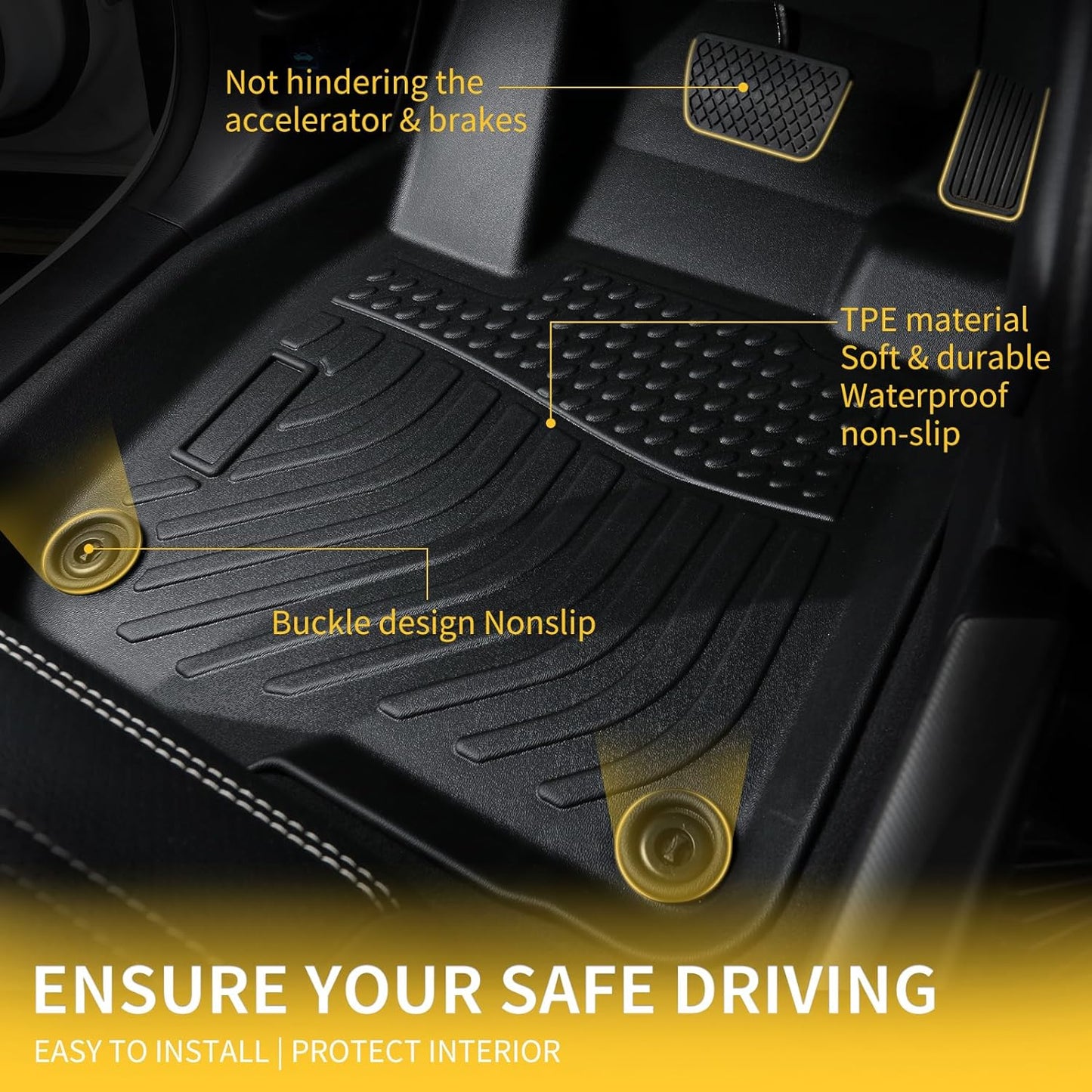 GINOWY-Floor Mats Cargo Liner Set for Honda CRV 2007-2011, TPE All Weather CR-V Car Mats, Non-Slip Trunk Mat Floor Liners, Waterproof Custom Fit Accessories Mats Black