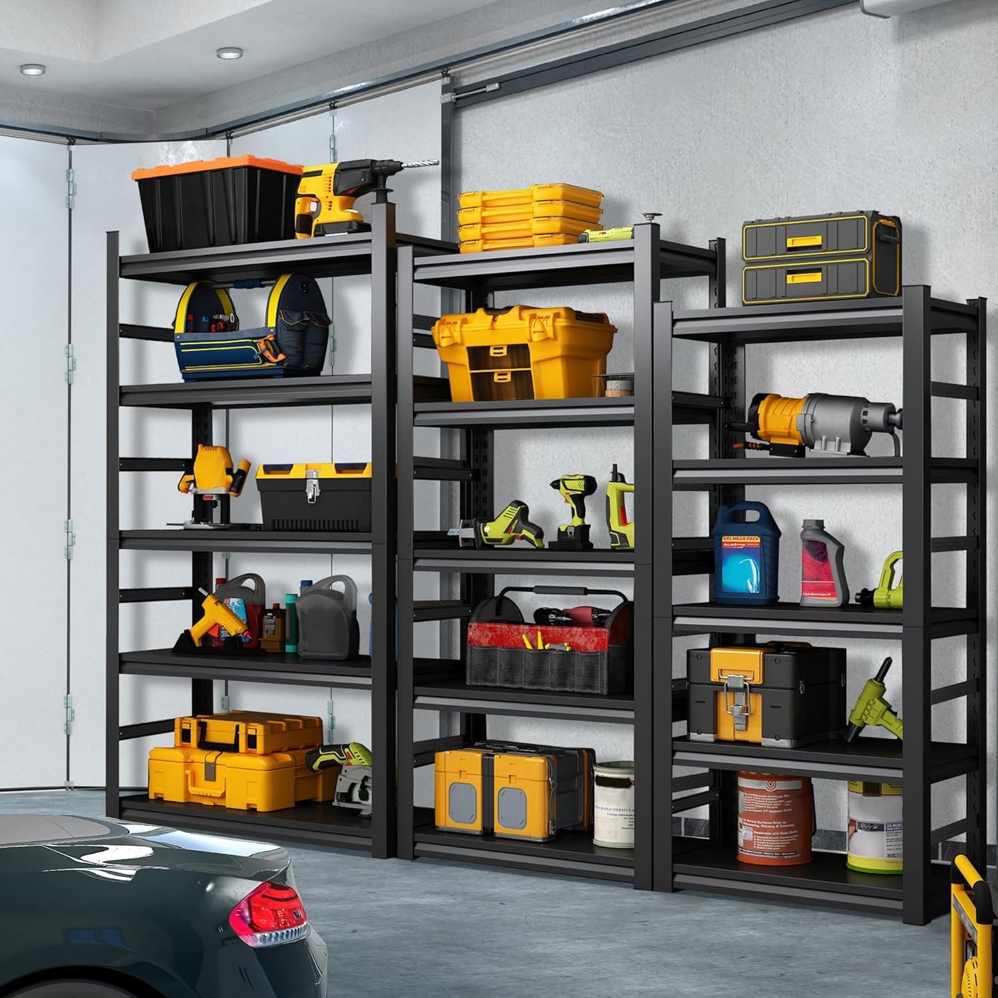 TOPKEY Metal Storage Shelf Garage Storage Shelves, Heavy Duty 5-Tier Utility Shelves for Garage, Kitchen, Warehouse, Adjustable Basement Storage Rack, Load 2500LBS, 78" H x 47.2" W x 18" D