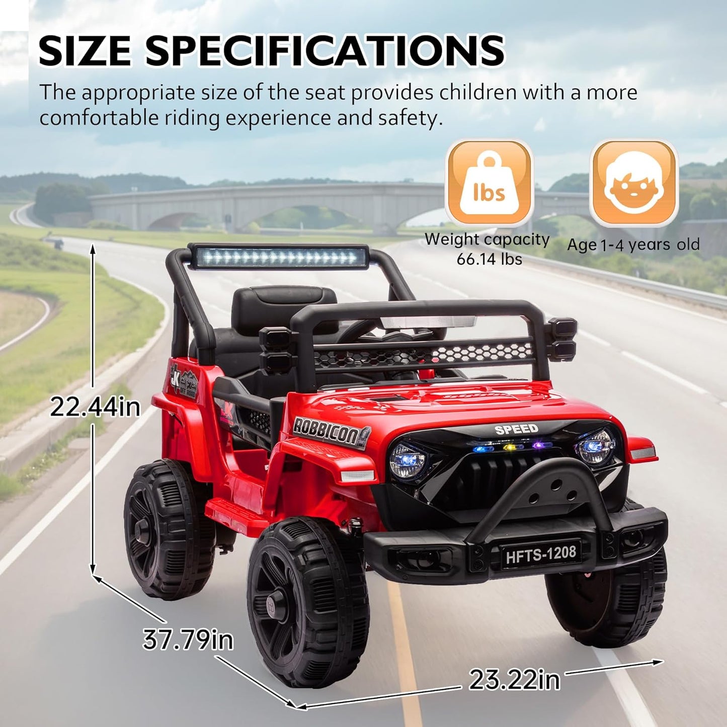 12V Ride on Electric Truck Car for Kids, 12V Kids Electric Vehicles w/Remote Control, Four-Wheel Suspension, USB, Bluetooth, Power Display, Lights, Battery Powered Ride on Toys for Boys Girls (Red)