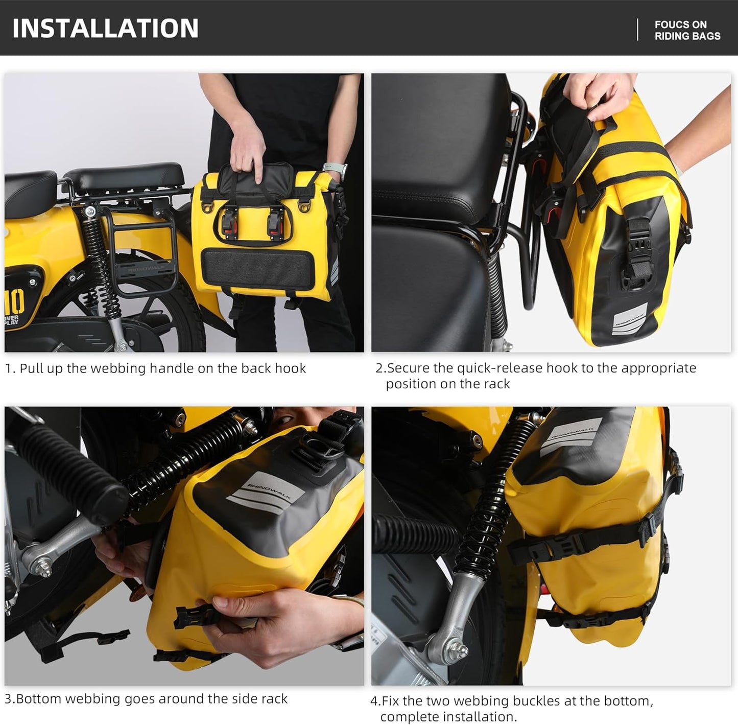 Rhinowalk Motorcycle Saddlebag 15L Waterproof Luggage Bag Quick Release Motorcycle Side Bag Fits Most Adventure and Sports Bike Motor Racks (Black, 1 Pack)