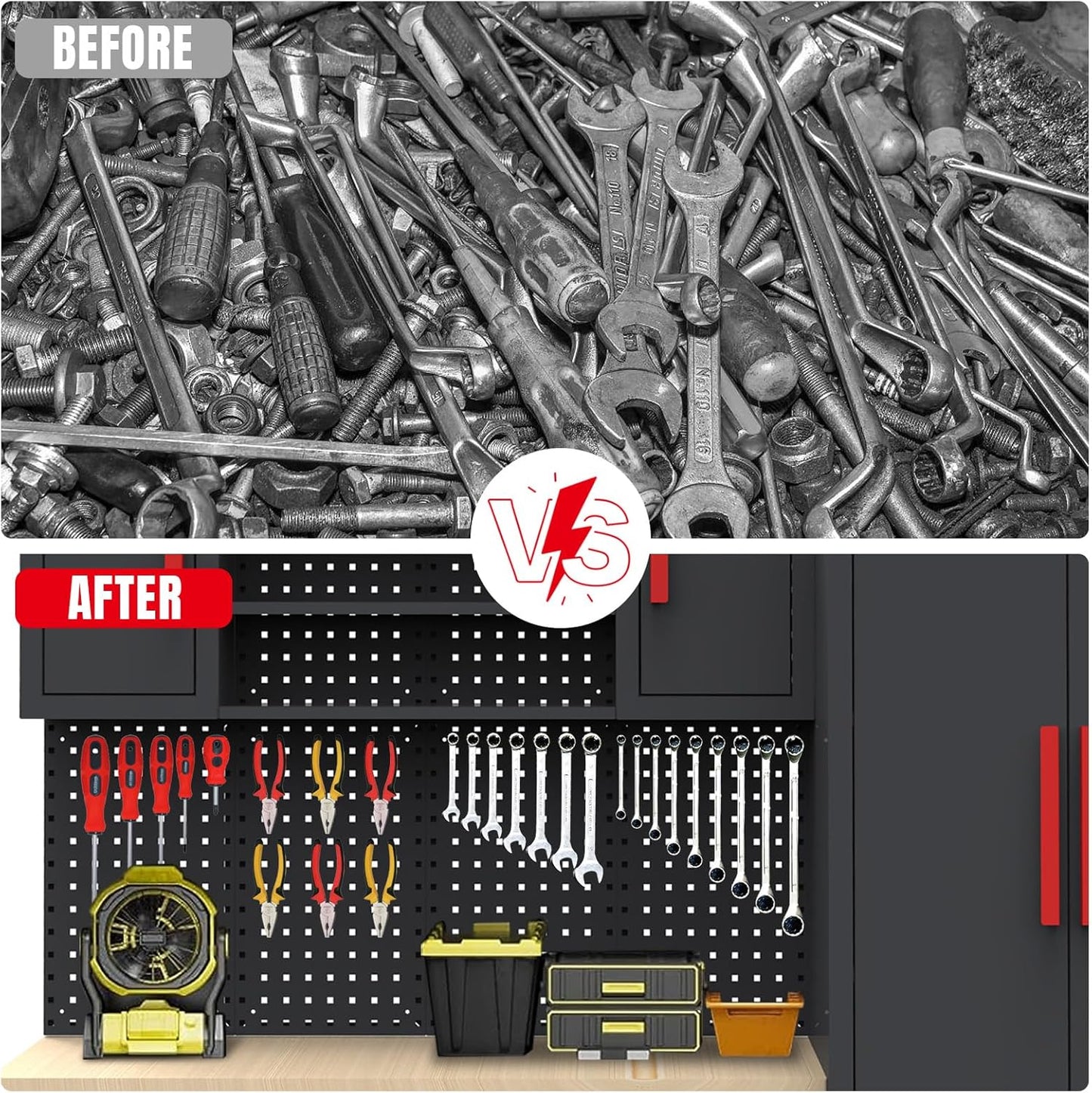 Torin Garage Storage Cabinets System, 8-Pcs Workshop Cabinet Set in Black, Included Steel Cabinets Drawers Rolling Chest and Pegboard,Locked Garage Storage Cabinet