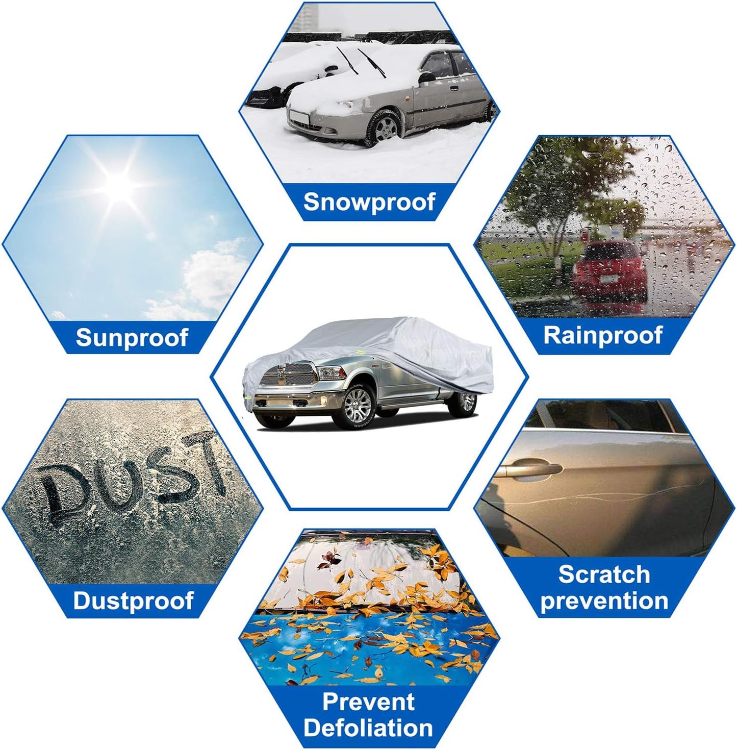 KouKou Truck Cover Waterproof All Weather, 6 Layers Full Pickup Outdoor Cover Length up to 232 inches,Universal Fit Toyota Tacoma, Chevy Silverado, GMC Sierra, Dodge Dakota etc.