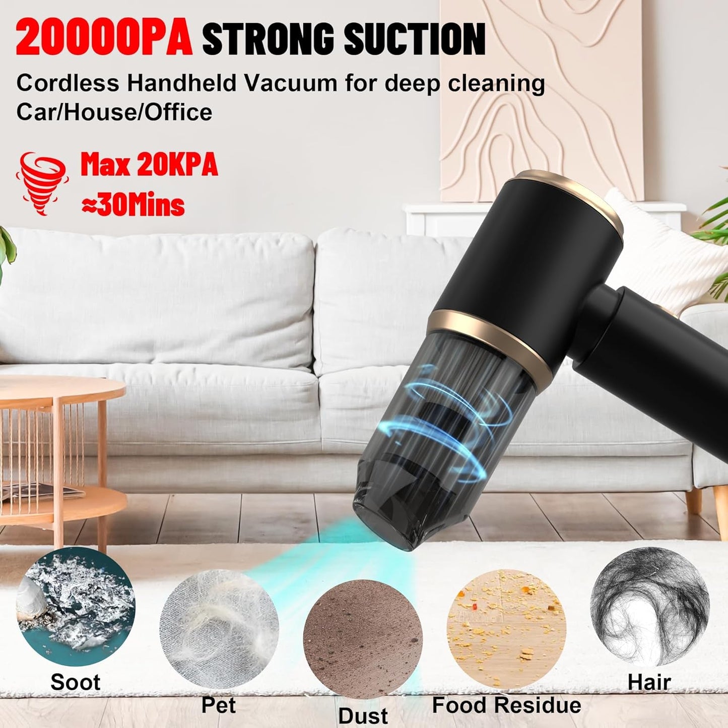 Cozylady Handheld Car Vacuum Portable Cordless, 16000PA High Power 4 in 1 Vacuum Cleaner & Air Duster & Air Blower with 4000mAh Brushless Motor and Multi-Nozzles for Car, Home, Office, Camping, Pet1