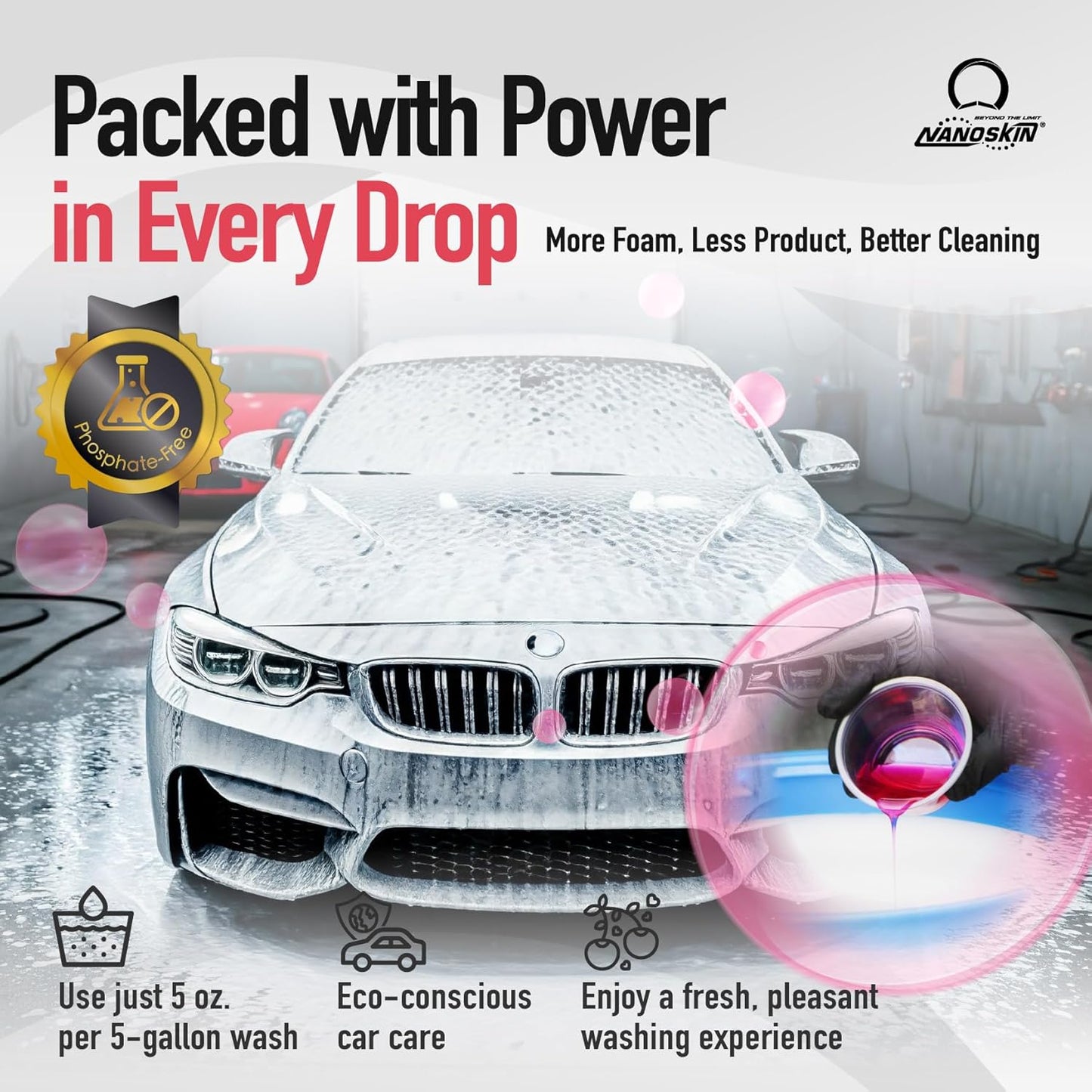 Nanoskin CHERRY SUDS Foaming Car Wash Shampoo 55 Gallons- Works with Foam Cannon, Foam Gun, Bucket Washes, Car Soap for Pressure Washer | Safe for Cars Trucks, Motorcycles, RVs & More | Cherry Scented