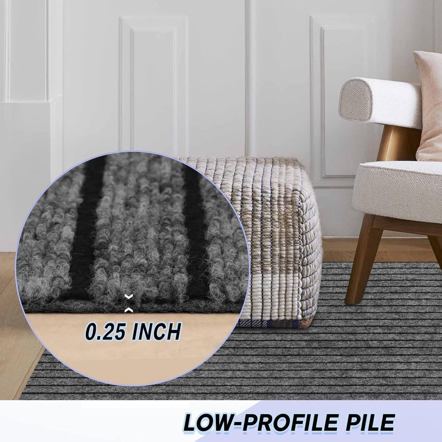 Custom Size Backed Non-Slip Area Rugs Runner, Easy Clean, Waterproof Runner Rugs for Hallway Entryway, Kitchen, Laundry, 3FT x 9FT, Gray Stripe