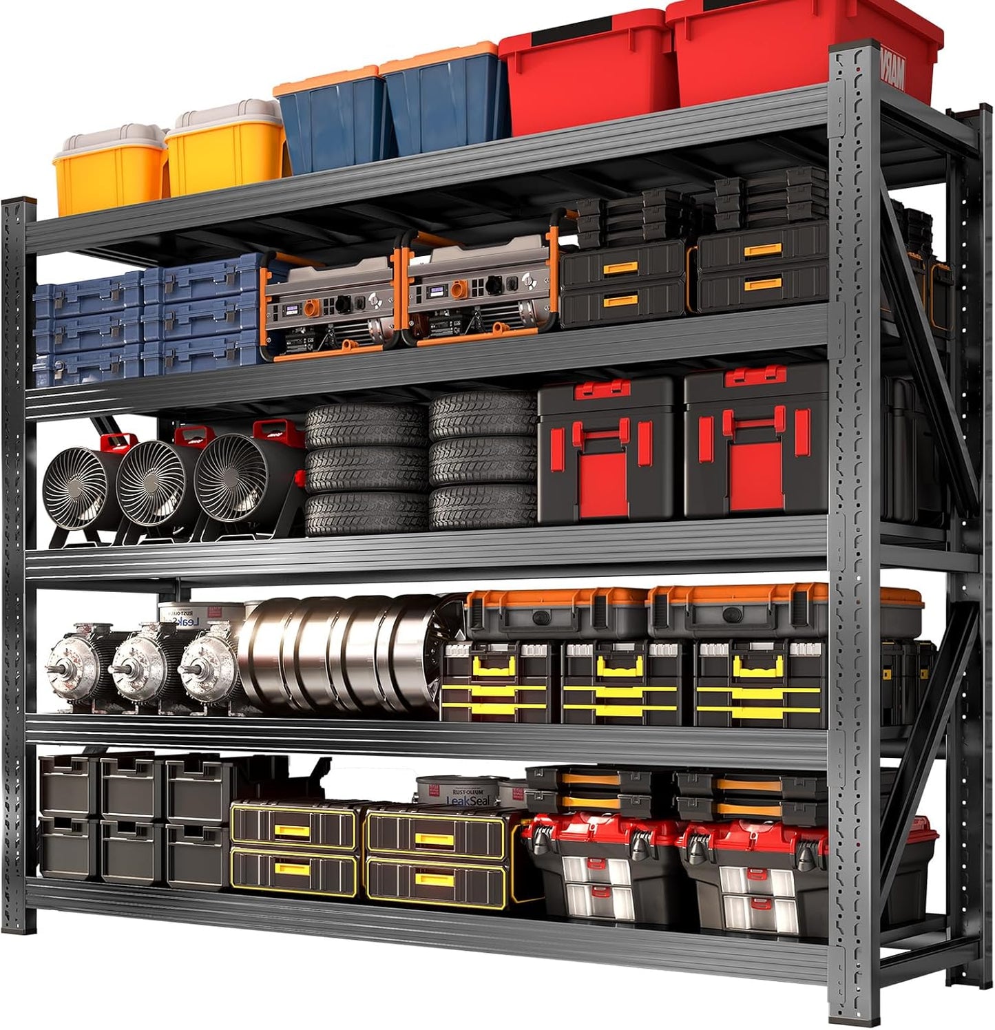 Metal Garage Shelving Unit, Heavy Duty 5-Tier Adjustable Wire Storage Rack, 8000 LBS Loads Industrial Utility Shelves for Garages, Warehouses, Kitchen, Black, 71" W x 24" D x 71" H