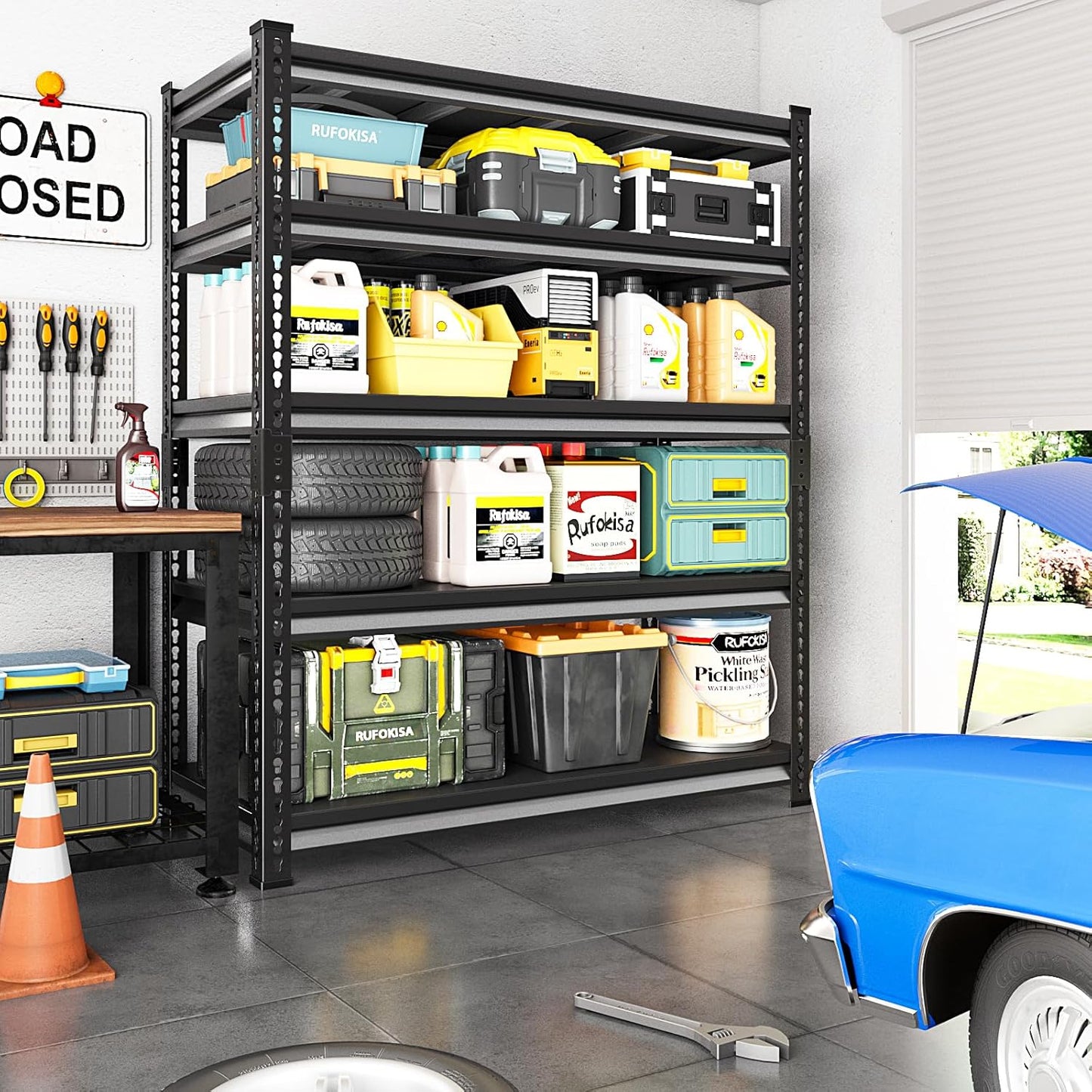 48" W Garage Shelving Heavy Duty，2500LBS Loads Metal Shelving Units and Storage,5-Tier Garage Storage Shelves Heavy Duty, Industrial Utility Shelves,48”W x 18”D x 78”H(Black)