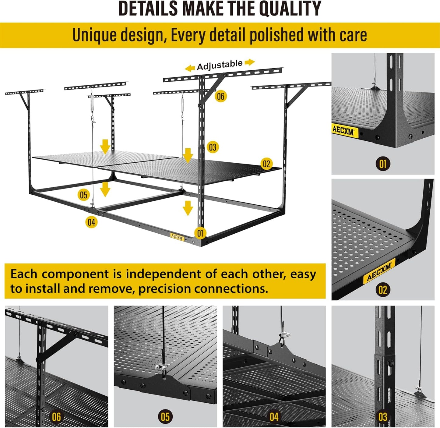 3x6ft Overhead Garage Storage, Adjustable Ceiling Mounted Storage Racks, 36" Length x72 Width x 35" Height, 20''-40" Ceiling Dropdown, 680LBS Weight Capacity (Black)