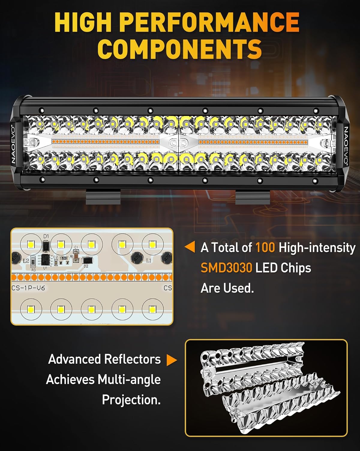 NAOEVO 12 Inch LED Light Bar, 300W 30000LM LED Offroad Fog/Driving Lights with 2 Leads Wiring Harness, Spot & Flood Combo, Work for Truck Boat UTV ATV, 1 Pc (White/Amber/White&Amber)