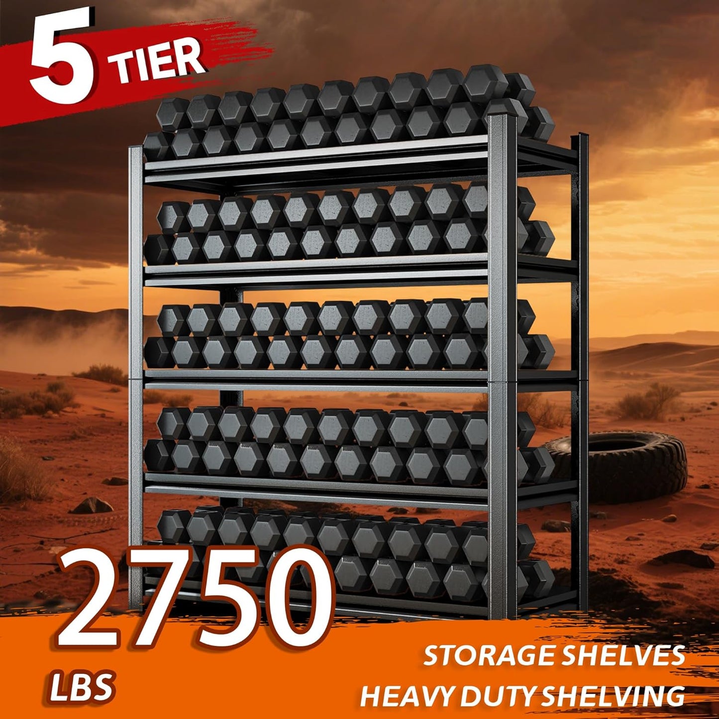 Heavy Duty 5-Tier Shelving Unit 2750LBS Capacity - Adjustable Steel Garage Shelves for Warehouse, Basement Storage(71''H x 35.4''W x 13.8''D)