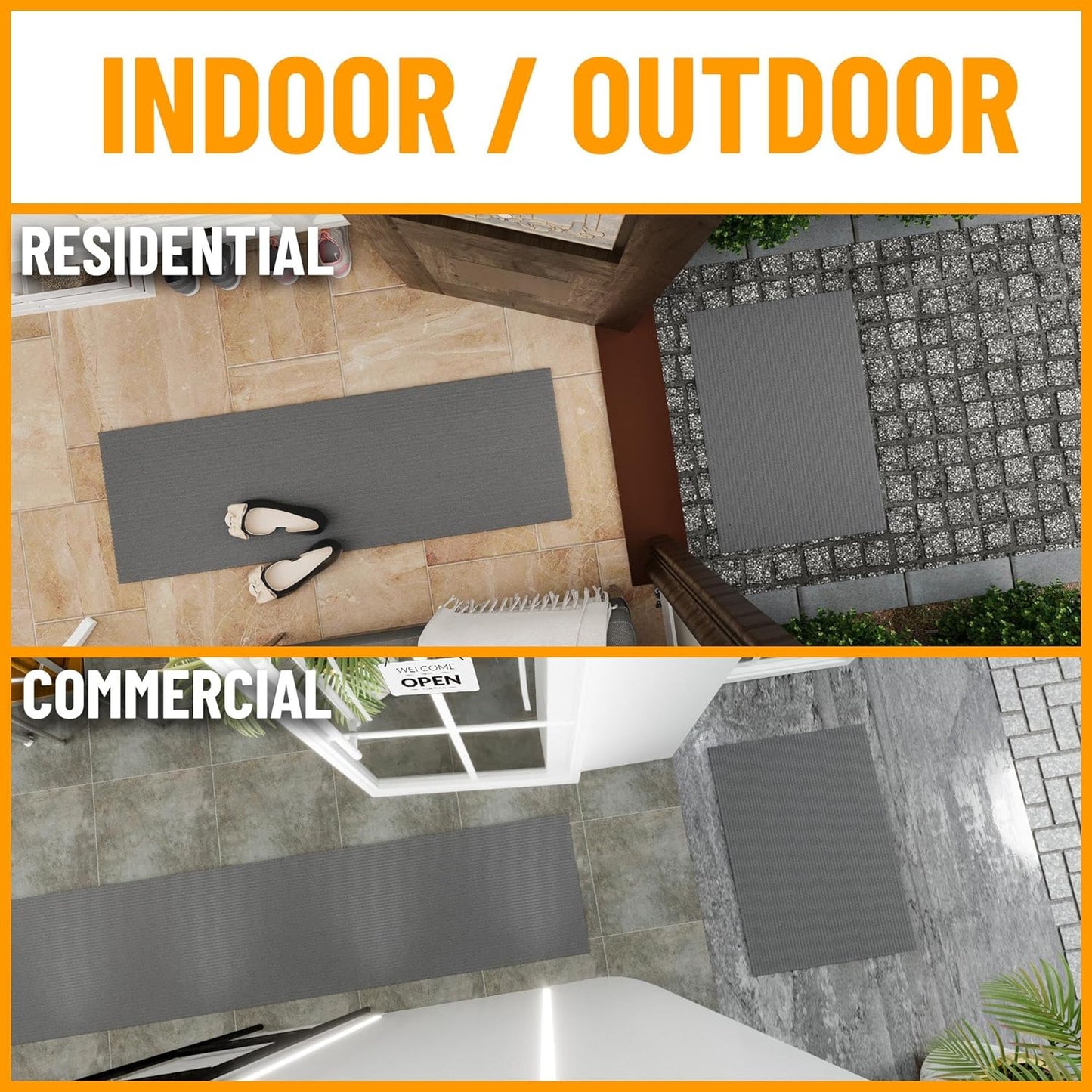 Ottomanson 3'11" x 16' Hallway Runner with Scraper Pile - Extra Durable Non-Slip Rug Mat for Indoor & Outdoor Use - Ideal for Kitchen, Entryway & Garage - High-Traffic Carpet, Gray