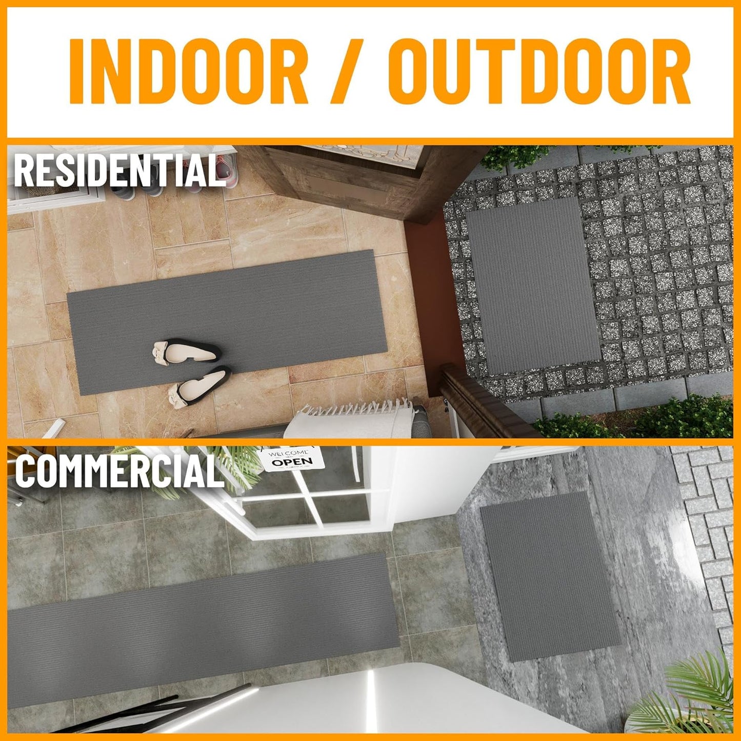 Ottomanson 2'7" x 30' Hallway Runner with Scraper Pile - Extra Durable Non-Slip Rug Mat for Indoor & Outdoor Use - Ideal for Kitchen, Entryway & Garage - High-Traffic Carpet, Gray