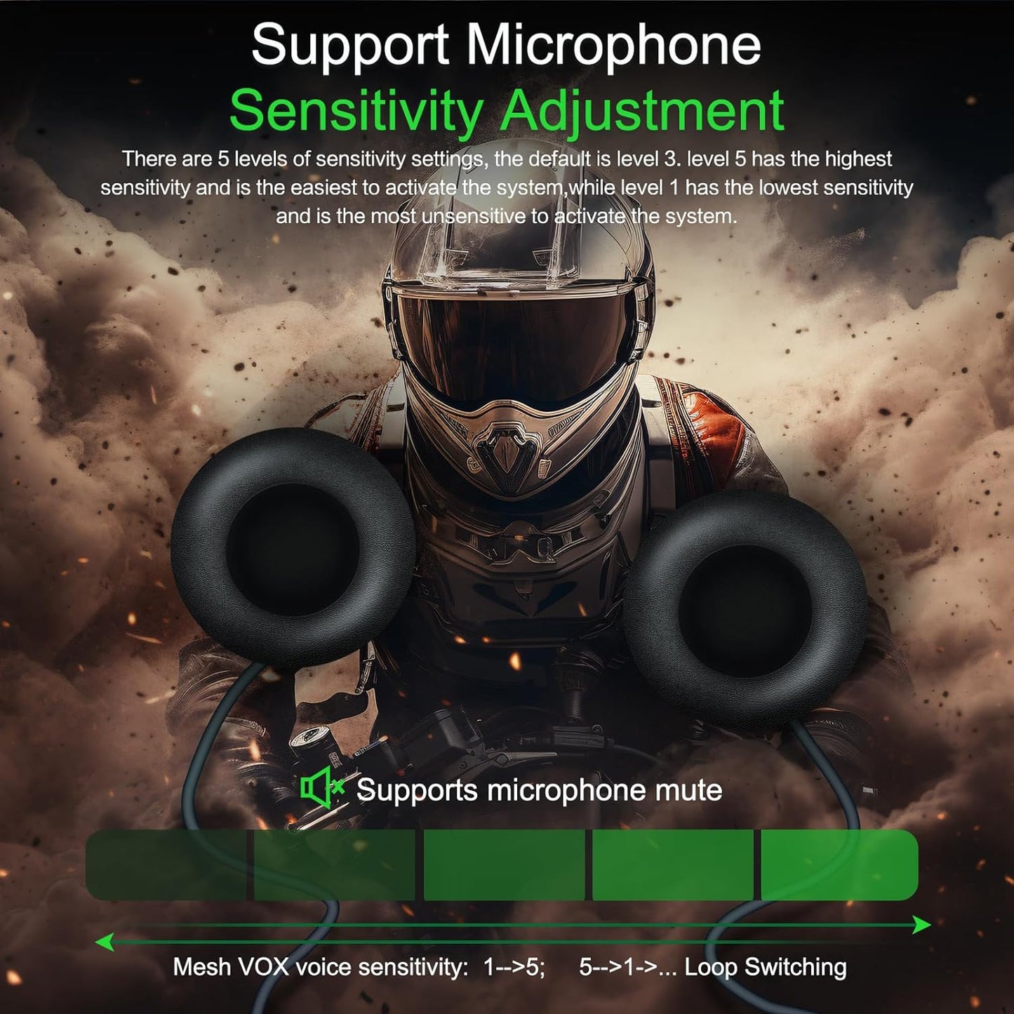 EJEAS Q8 2PC Motorcycle Bluetooth Headset, Upgraded Mesh 3.0 Intercom System with Music Sharing and IP67 Waterproof for 6 Riders Group Talking