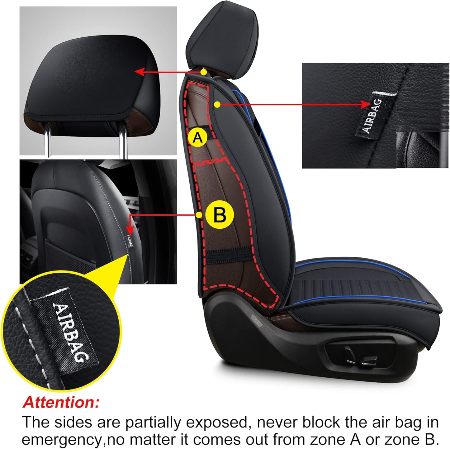 LINGVIDO Car Seat Covers, Breathable and Waterproof Faux Leather Automotive Seat Covers for Cars SUV Truck Sedan,Universal Anti-Slip Seat Cover with Backrest (Full Set, Black-Blueline)