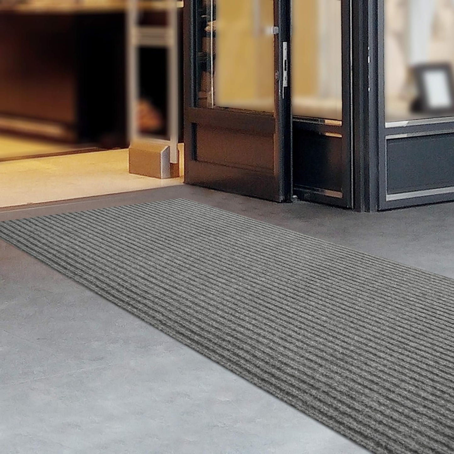 iCustomRug Spartan Weather Warrior Duty Indoor/Outdoor Utility Ribbed in 3ft,4ft,6ft Widths 70 Custom Sizes with Natural Non-Slip Rubber Backing 4'X74' in Grey