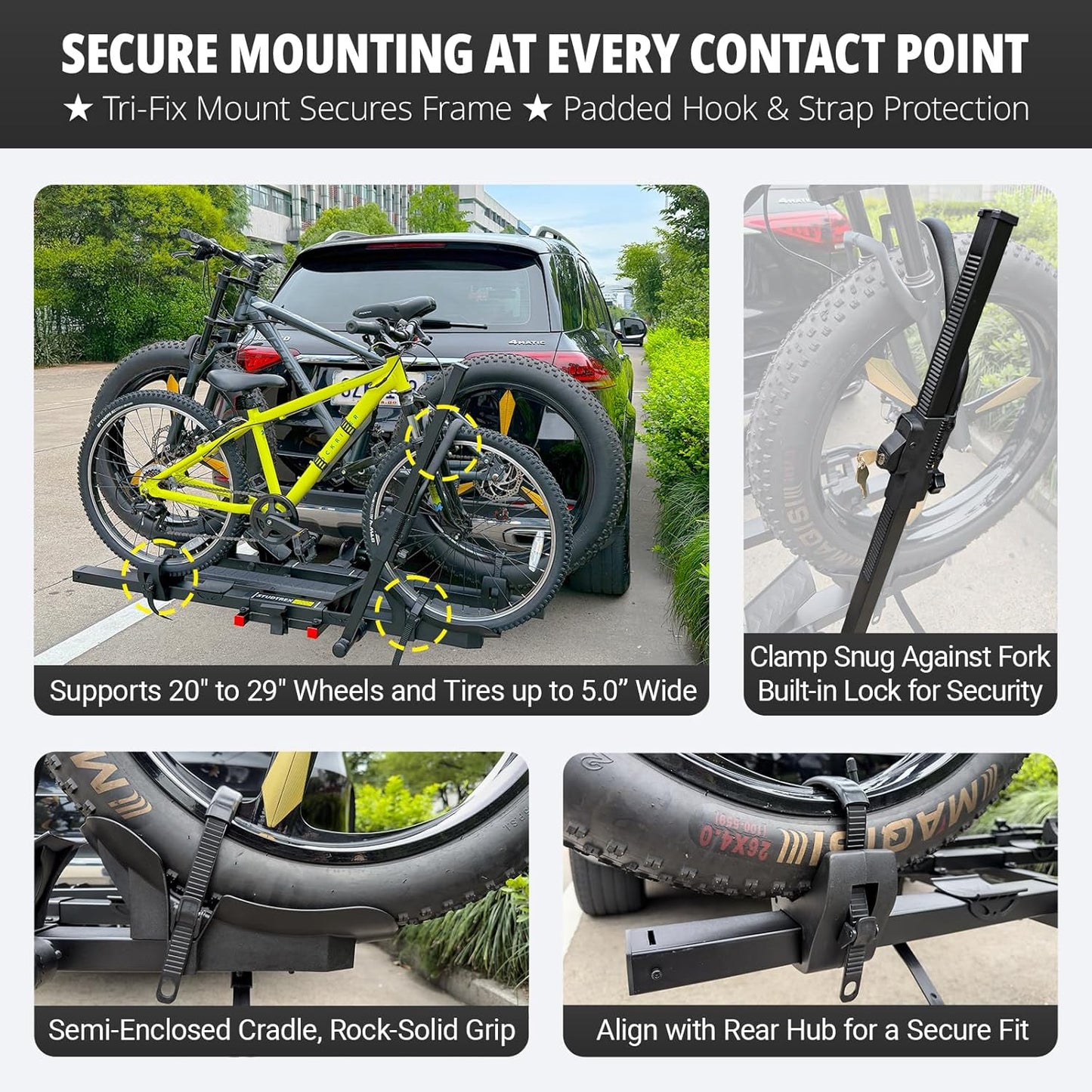 TrailV2 Plus Hitch 2 Ebike Rack with Ramp, Tilt, Fold, Anti-Theft Hitch & Wheel Locks, Heavy Duty 170 lbs Capacity, Fits 2" Receiver, Max 5" Fat Tires, Electric Bike Rack for for Car, SUV, Truck, RV