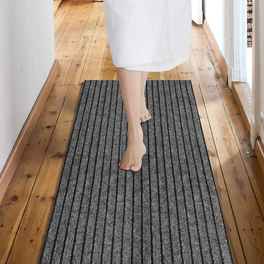 Custom Size Backed Non-Slip Area Rugs Runner, Easy Clean, Waterproof Runner Rugs for Hallway Entryway, Kitchen, Laundry, 2FT x 40FT, Gray Stripe