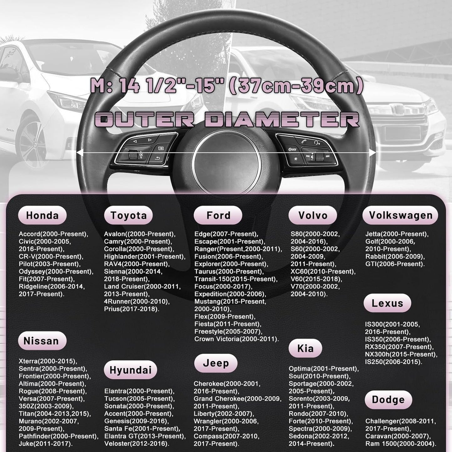 SEG Direct Steering Wheel Cover for Car, Standard Size 14.5-15 inch, Auto Interior Accessories, Black and Light Purple