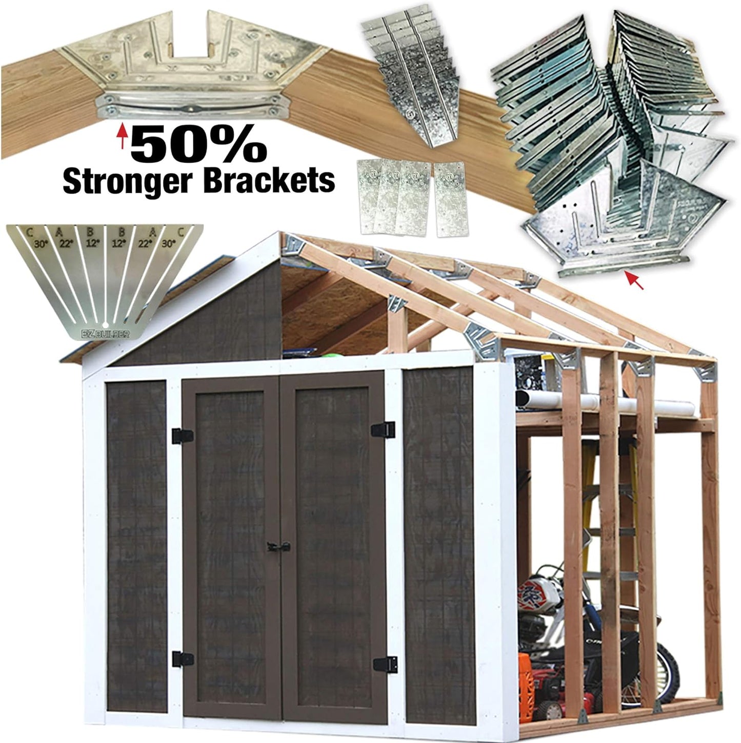 EZBUILDER 50 Structurally Stronger Truss Design Shed Builds 6in - 14in Widths Any Length Storage Garage Playhouse Easy Framing Kit 2x4 Basic Barn Roof Wood NOT Included