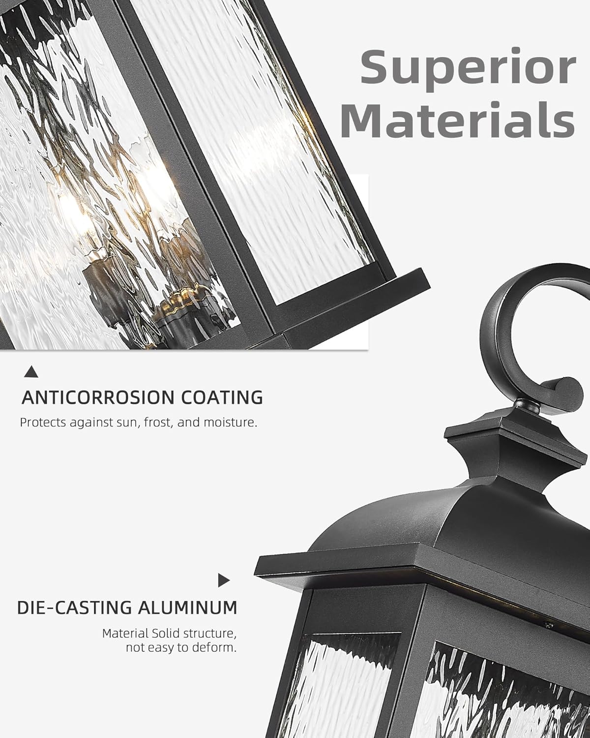 FEMILA 26" Outdoor Wall Light, Large Exterior Wall Lantern with Water Ripple Glass, 3-Light Outdoor Wall Light Fixtures for Entryway, Patio, Garage, and Doorway, E12 Base, 4FD54B-L BK