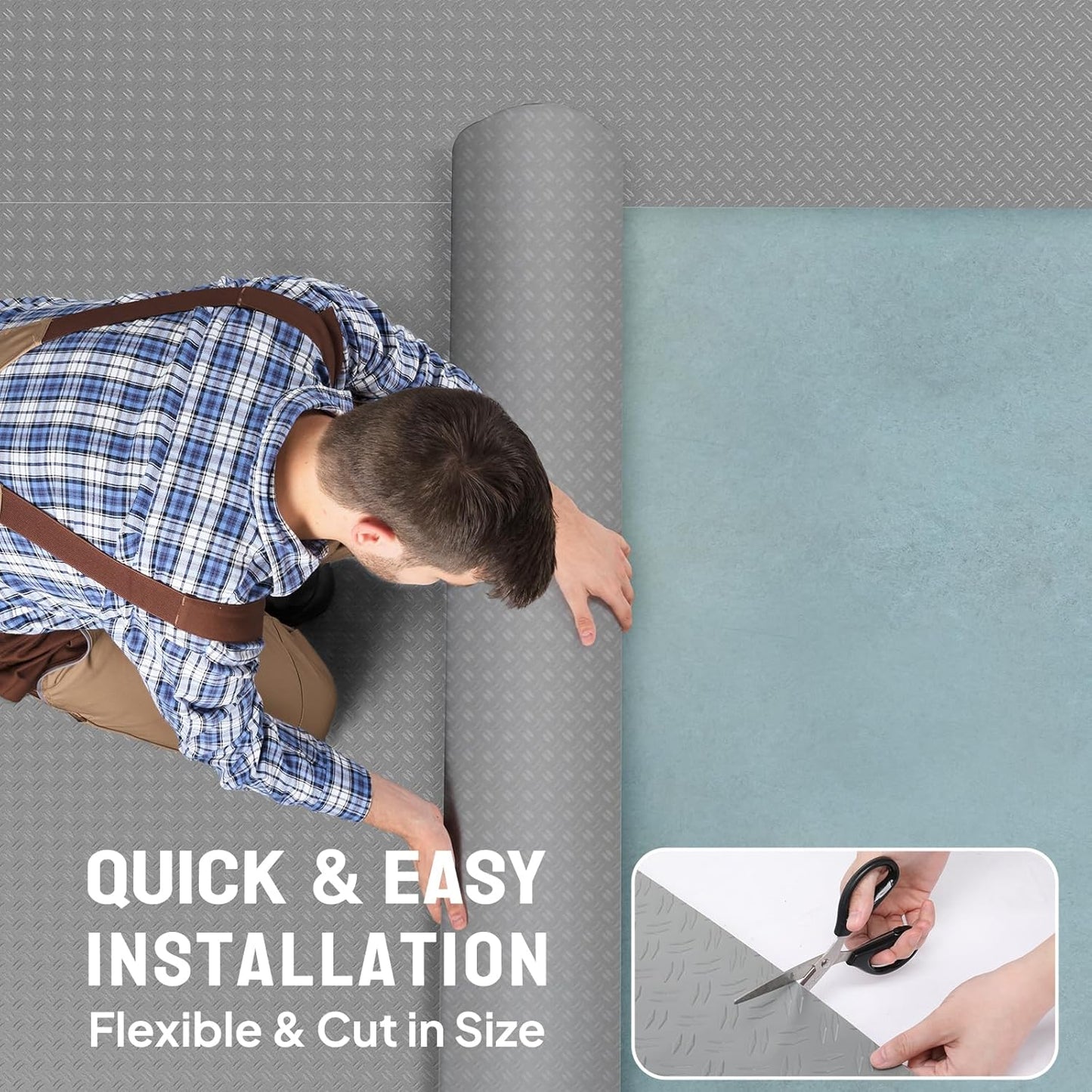 TUFFIOM 7.5 x 17 FT Garage Floor Mat, Thickened Diamond Plate PVC Garage Mats Flooring Roll for Under Car, Garage Car Parking Mats for Compact SUVs, Sports Car