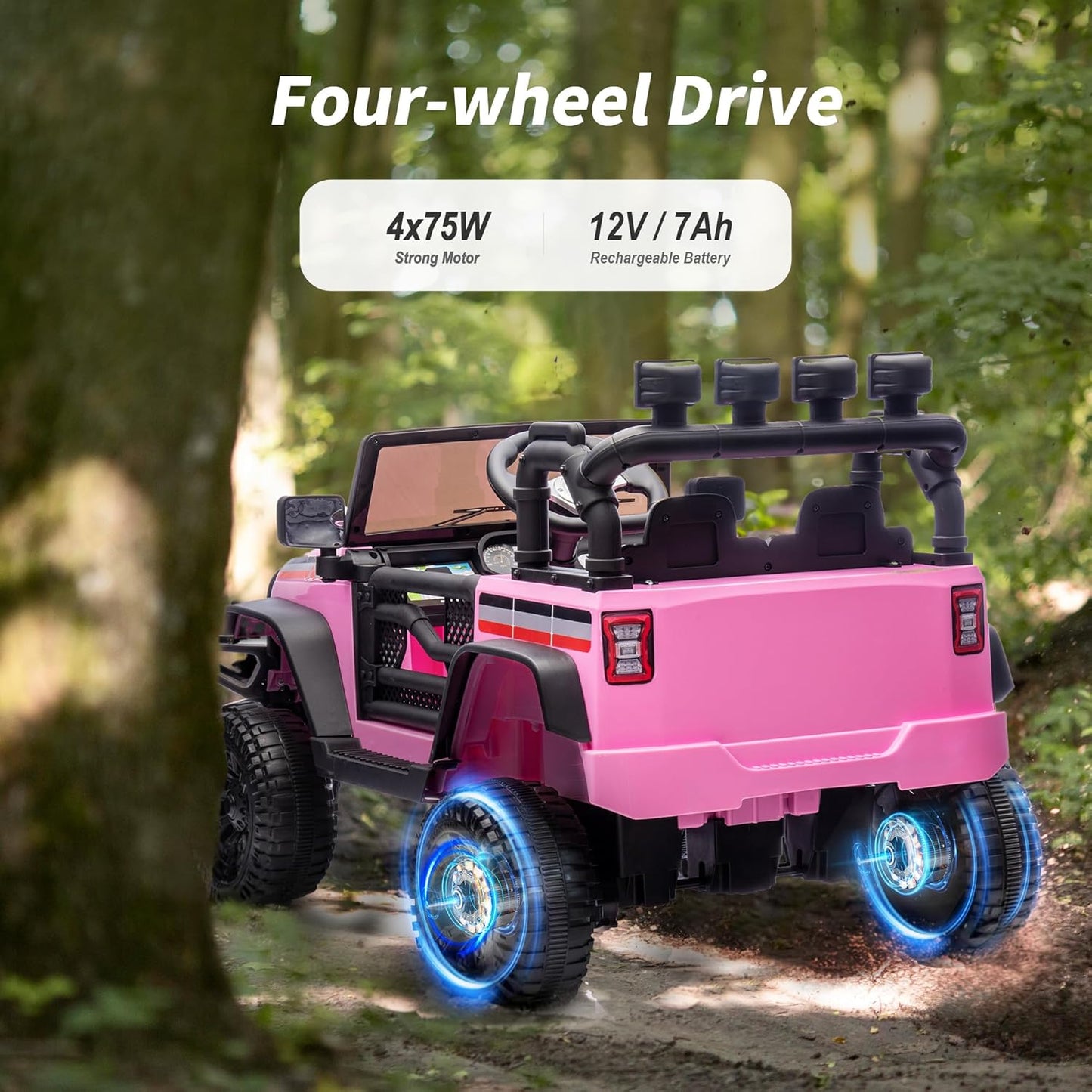 4WD Kids Ride on Car Truck, 12V 7Ah Kids Electric Vehicles Car Ride on Toy for Toddlers with Remote Control - Light Pink