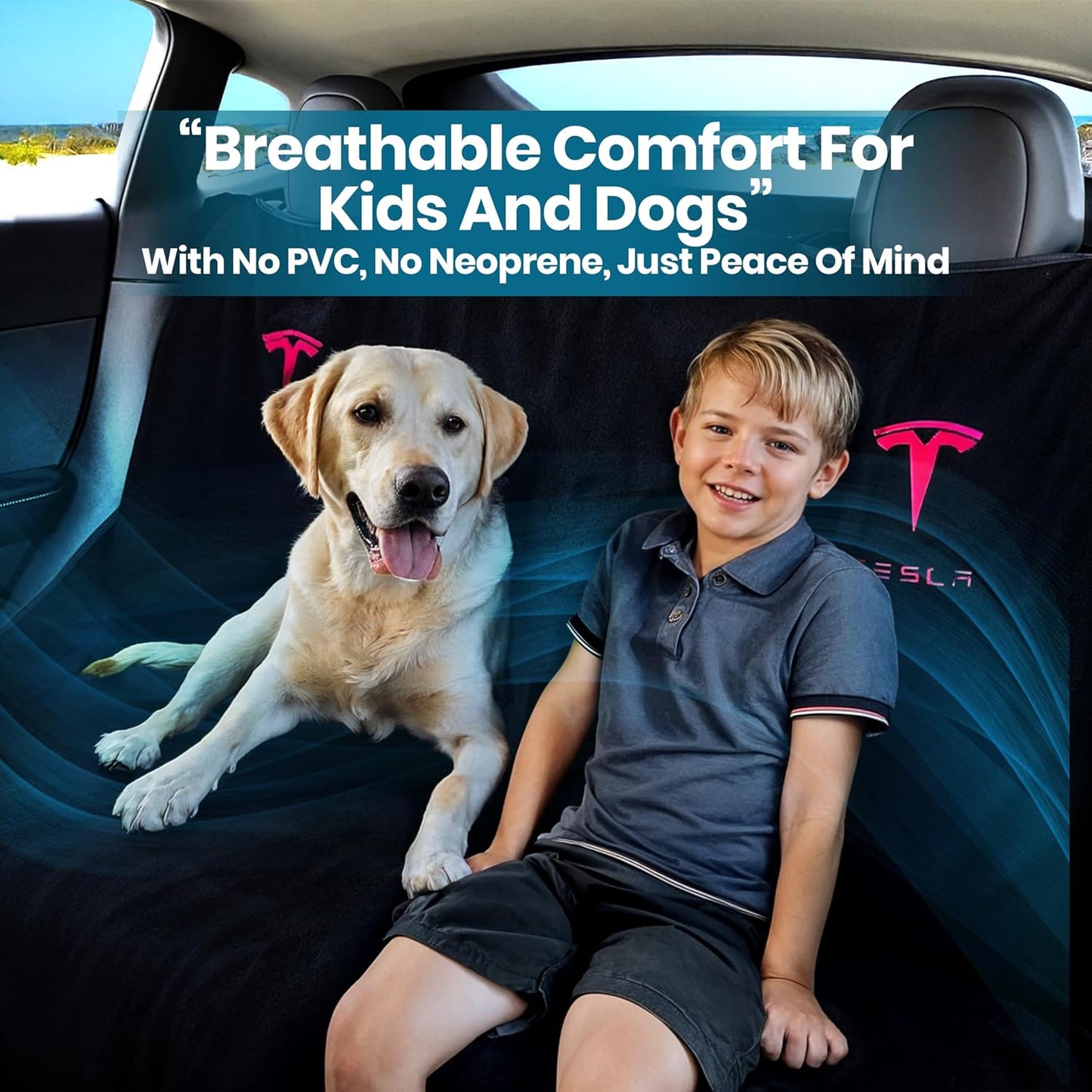 Compatible with Tesla Model Y/3 Premium Towel Car Rear Seat Cover - Breathable & Waterproof - Machine Washable, Seat Protector for Dog, Pets, Sweat from The Gym (Black)