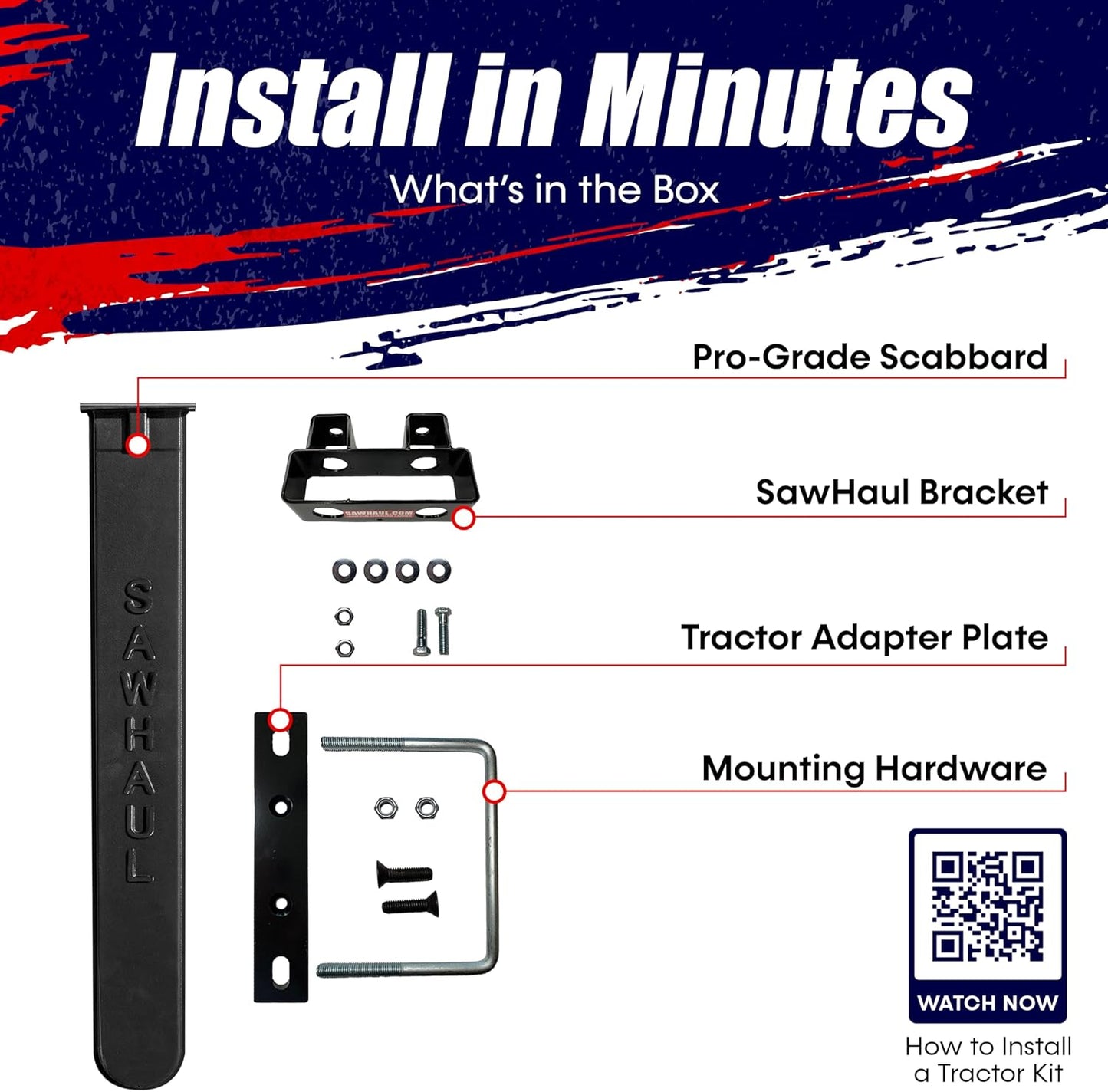 SawHaul Universal Tractor Chainsaw Holder - Made in Kansas USA - Fixed Mount Chainsaw Carrier (36" Black) Compatible w/All Brands