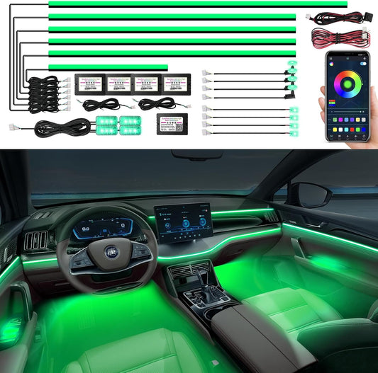 Acrylic Interior Car LED Strip Light, AMKI Car Neon Light with APP Control, 16 Million Colors Sound Activated Car Accessories Car Ambient Lighting Kit with RGB 18 in 1 and 213 Modes 175 inches 593 LED