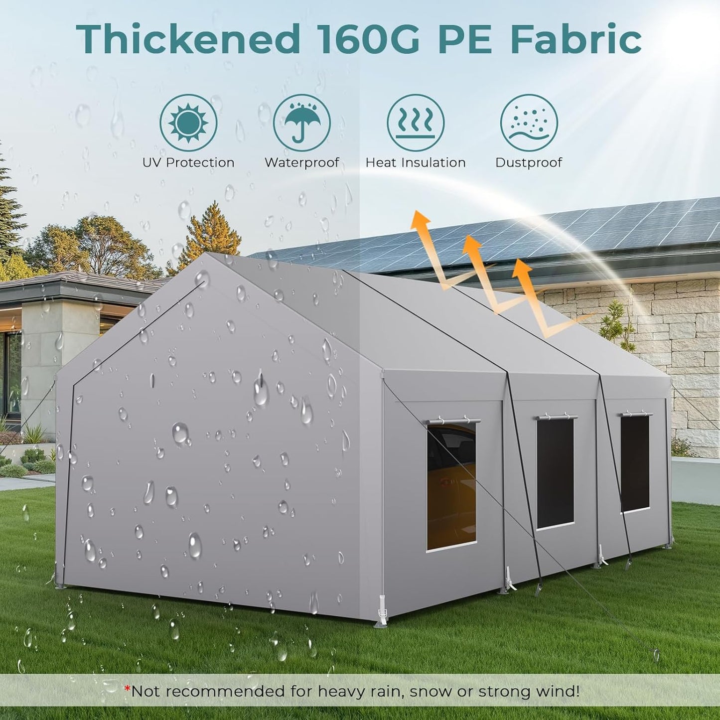 Carport 12x20 ft Heavy Duty, Car Port with Reinforced Steel Frame and 6 Roll-up Windows, Portable Garage with Sturdy Ground Nails, Waterproof All-Season Car Canopy for Boat, Truck, Grey