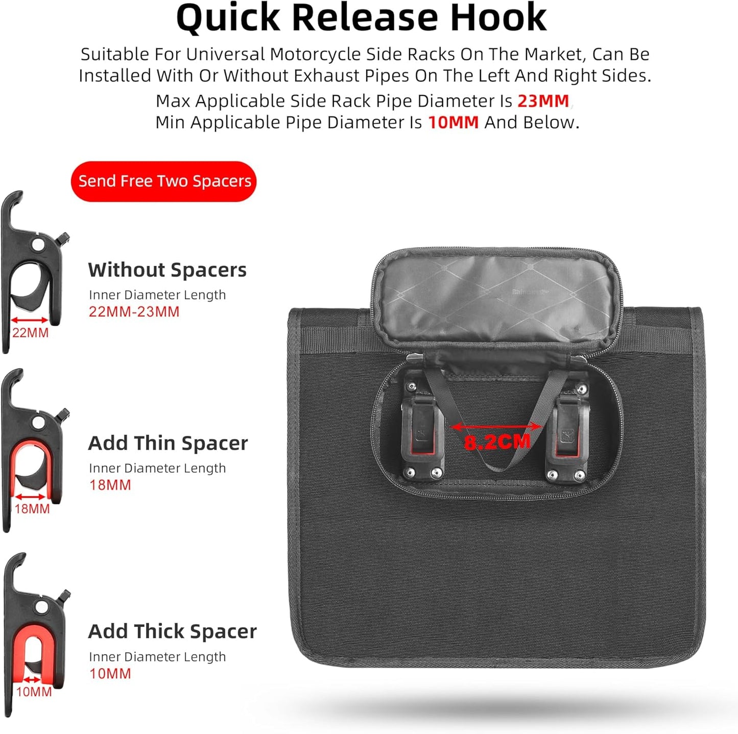 Rhinowalk 13L Waterproof Motorcycle Saddlebags, 26L Total Capacity, Quick Release, Black, 1 Pack