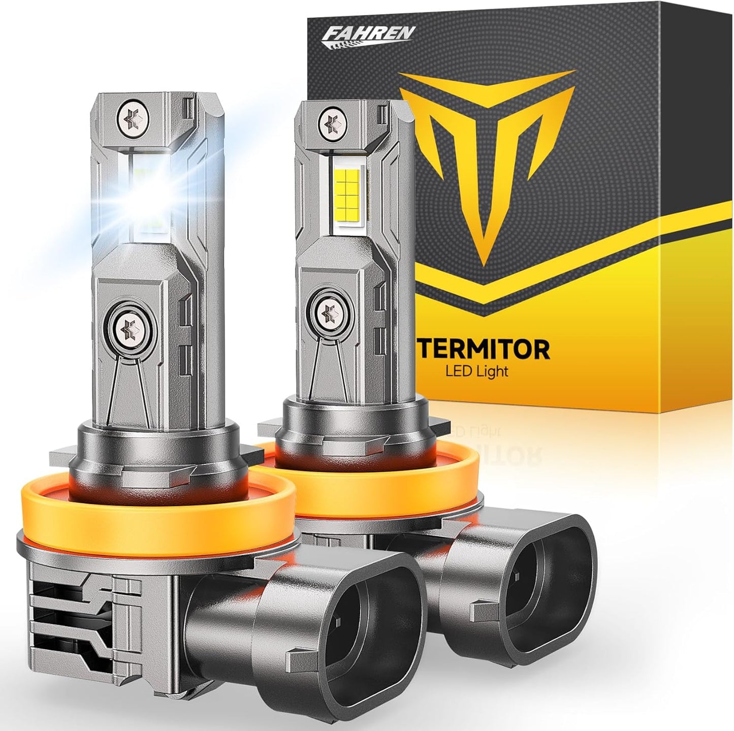 FAHREN H11/H9/H8 light Bulb, [Upgraded & Brightest] 𝟒𝟔𝟎𝟎𝟎𝐋𝐌 𝟗𝟎𝟎% Super Bright Bulb 1:1 Mini Size No Adapter Required,6500K White, Non-Polarity Plug and Play H11 Fog light bulbs, Pack of 2