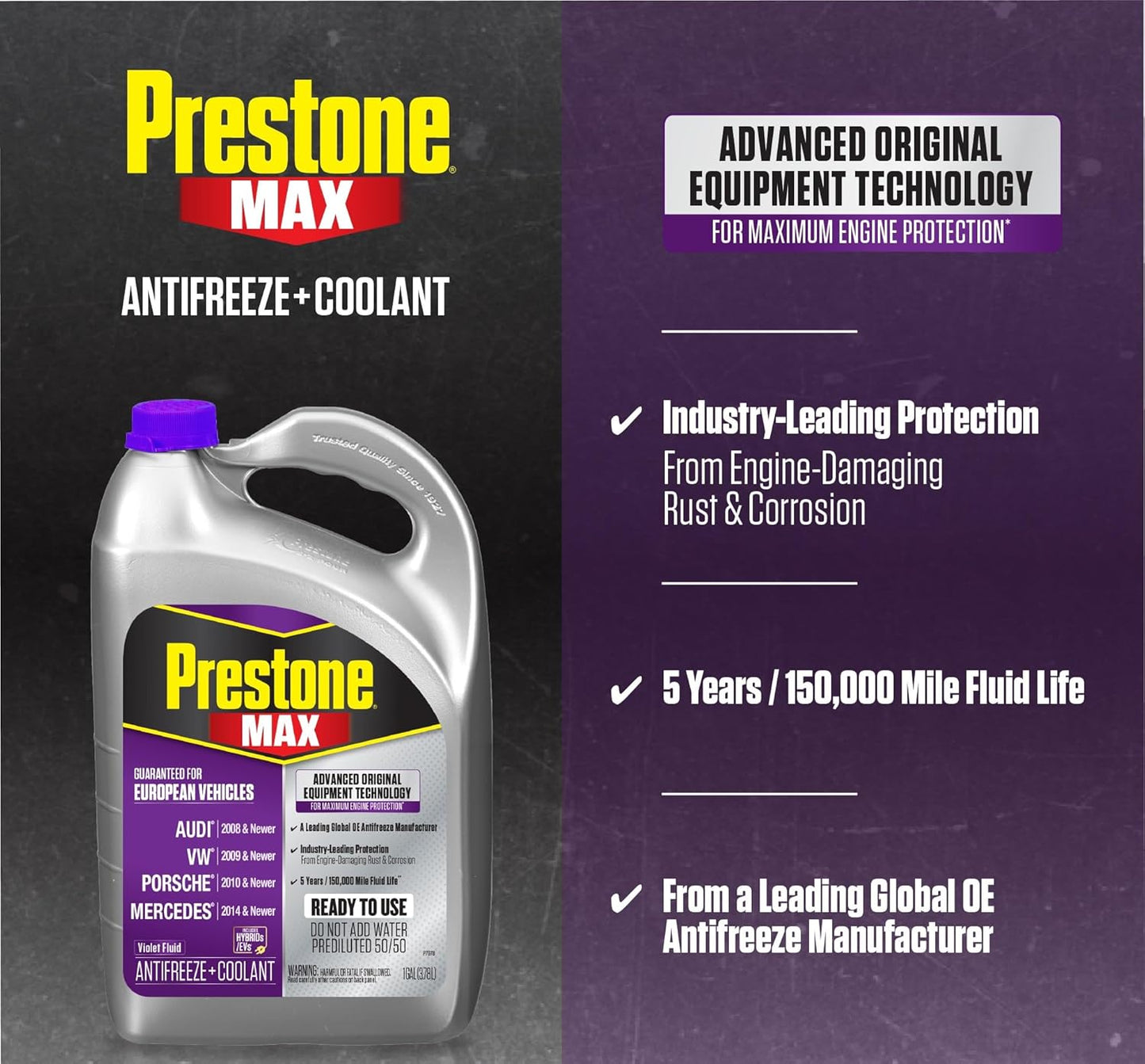Prestone MAX Euro Violet 50/50 Antifreeze Automotive Coolant, Pack of One