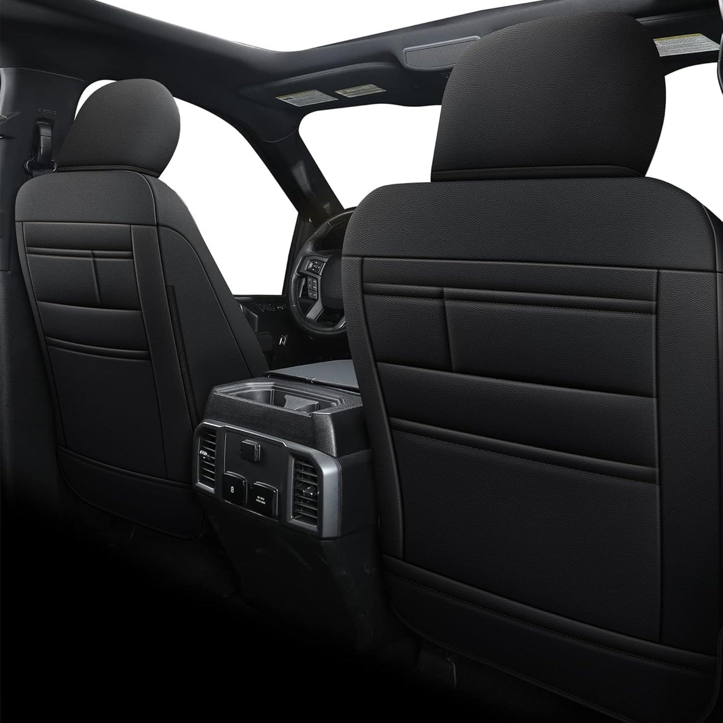 AOMSAZTO Front Seat Covers for Ford F150 XL XLT: 2015-2024 SuperCrew & F250 F350 F450 2017-2024 Super Duty Crew Cab XL XLT Faux Leather Full Set Seat Cover (Black, 2PCS Front)