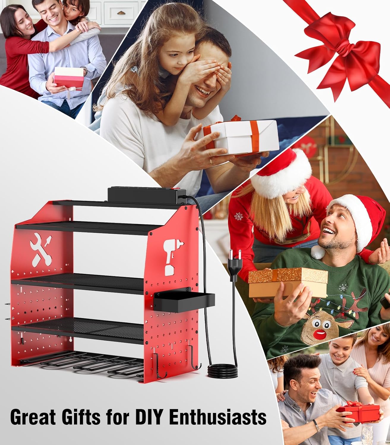 𝟐𝟎𝟐𝟓 𝐔𝐩𝐠𝐫𝐚𝐝𝐞𝐝 Power Tool Organizer Wall Mount with Charging Station [5-Layer Loads 220lbs Heavy Duty] Metal Tool Storage Rack Drill Holder,Battery Utility Rack Loads with 6 Power Strip