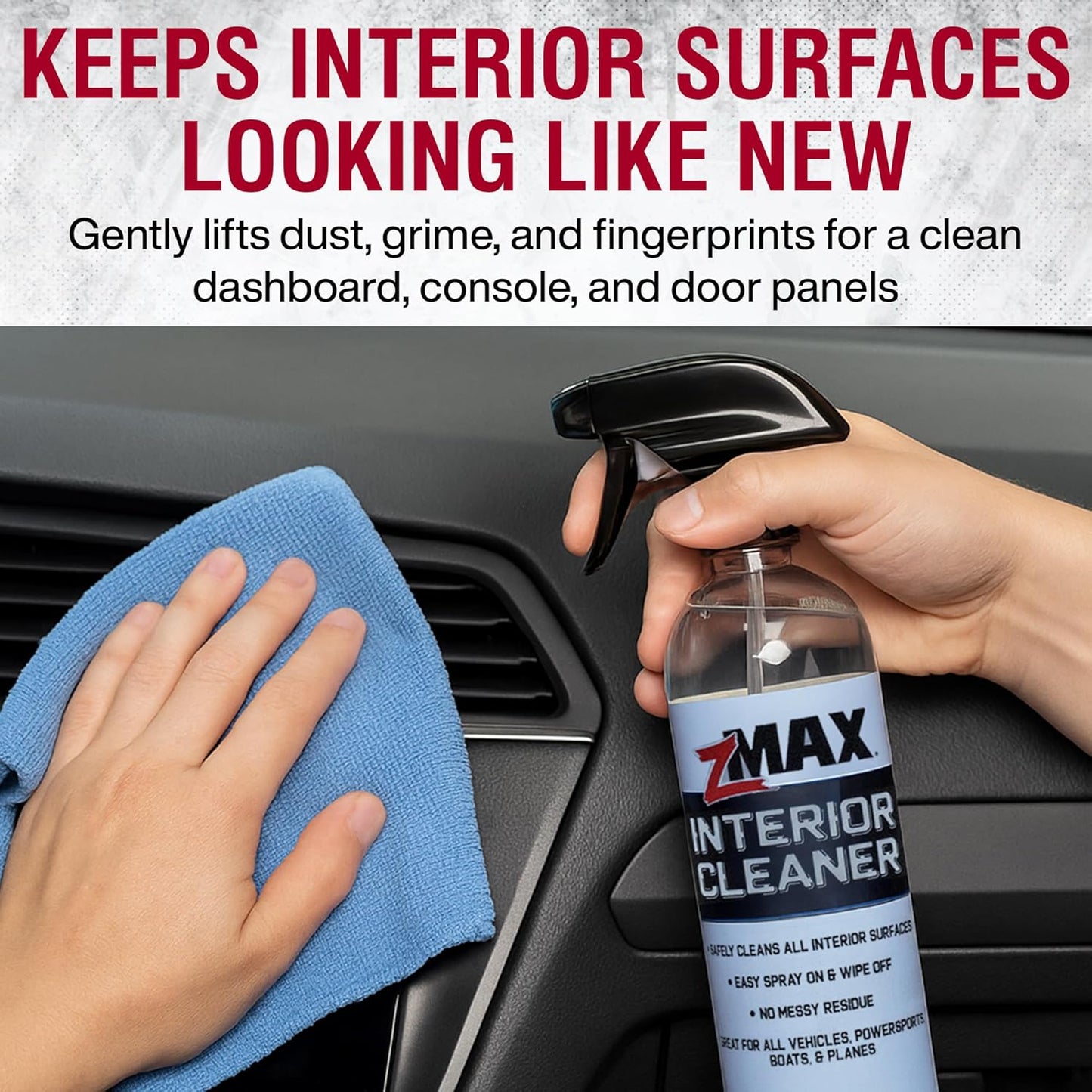 zMAX Interior Cleaner, 24oz - All Purpose Car Interior Cleaner Spray with Light Scent - Safe to Use on Dashboard, Console, Cup Holders, Steering Wheel, Door Panels, and Leather, Vinyl, or Fabric Seats