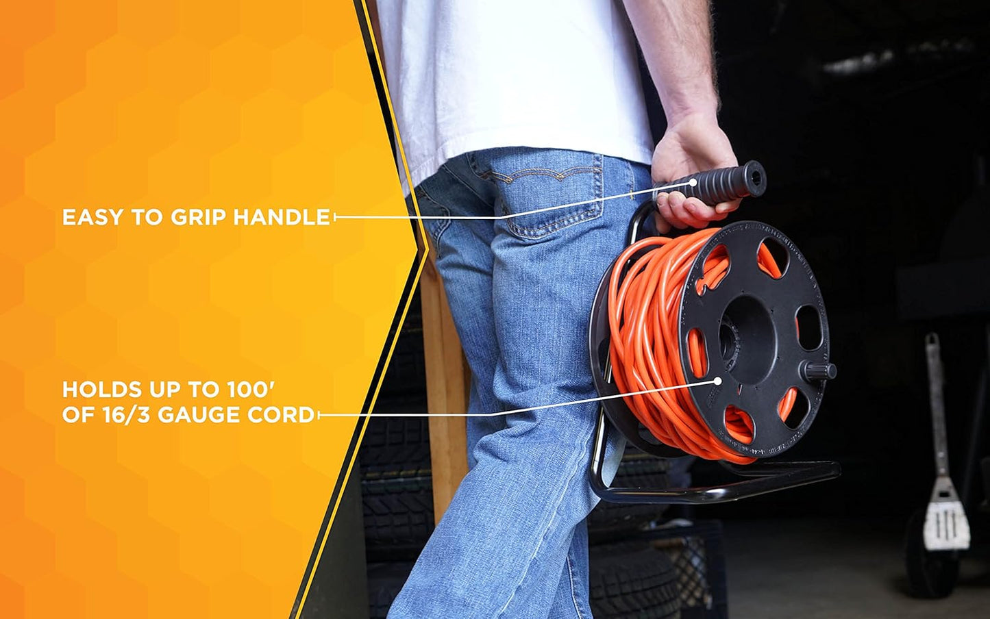 Woods Heavy Duty Metal Extension Cord Reel Stand, Holds up to 100 Ft 14/3 Cords, Black, 22849