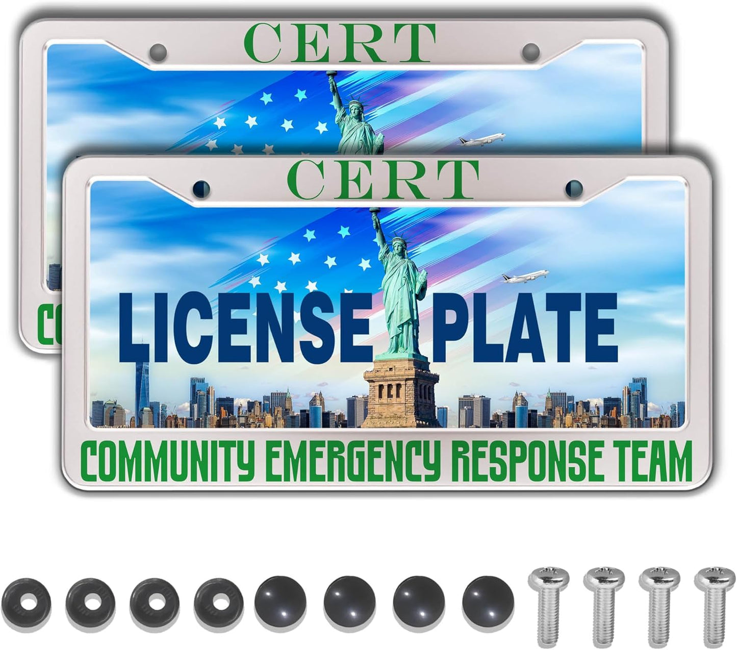 License Plate Frames Black Green Automotive Exterior Accessories Cert Community Emergency Response Team Aluminum Metal Car Accessory 2 Pack with Screw Covers Set